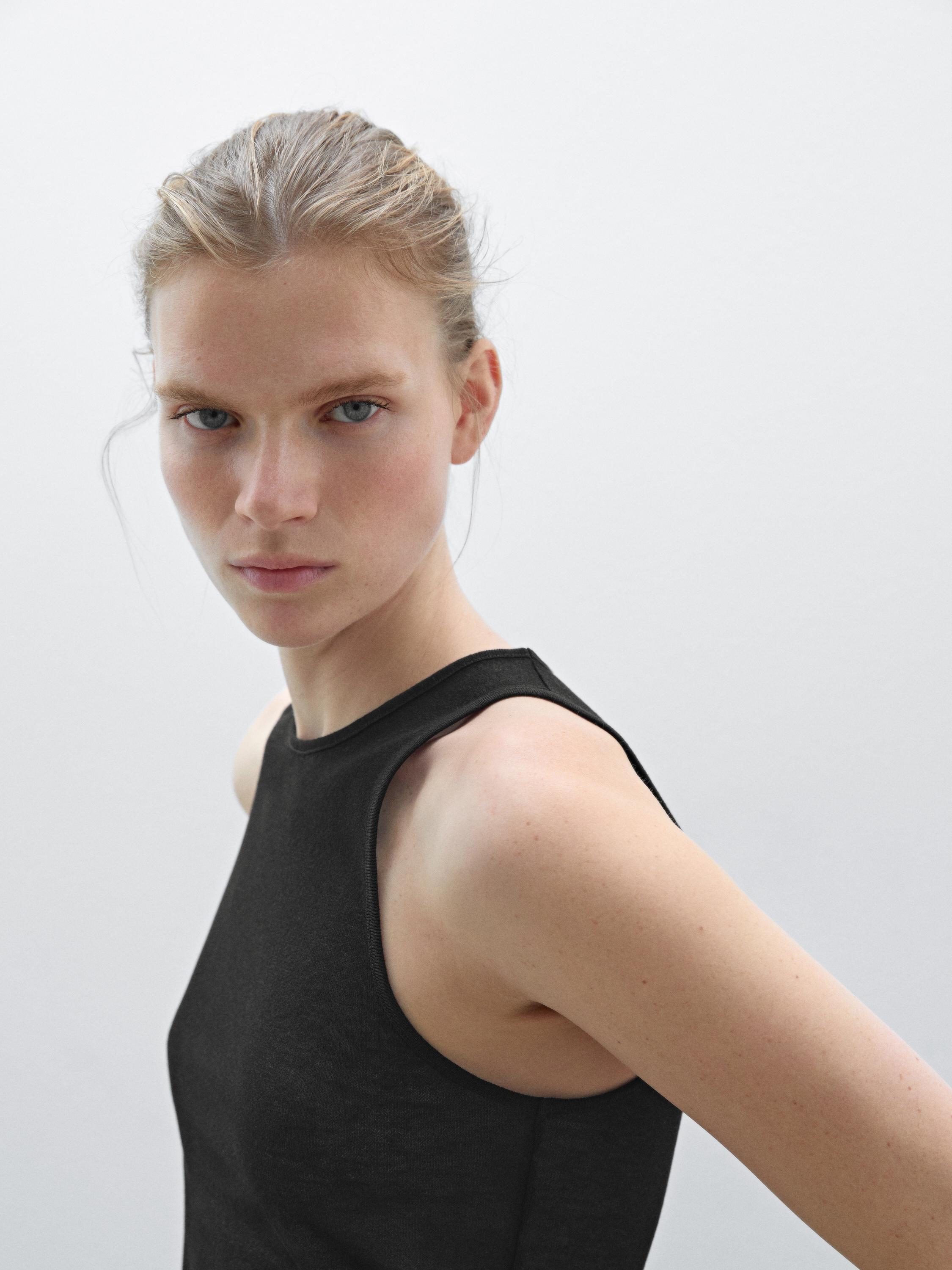 Semi-sheer crew neck top