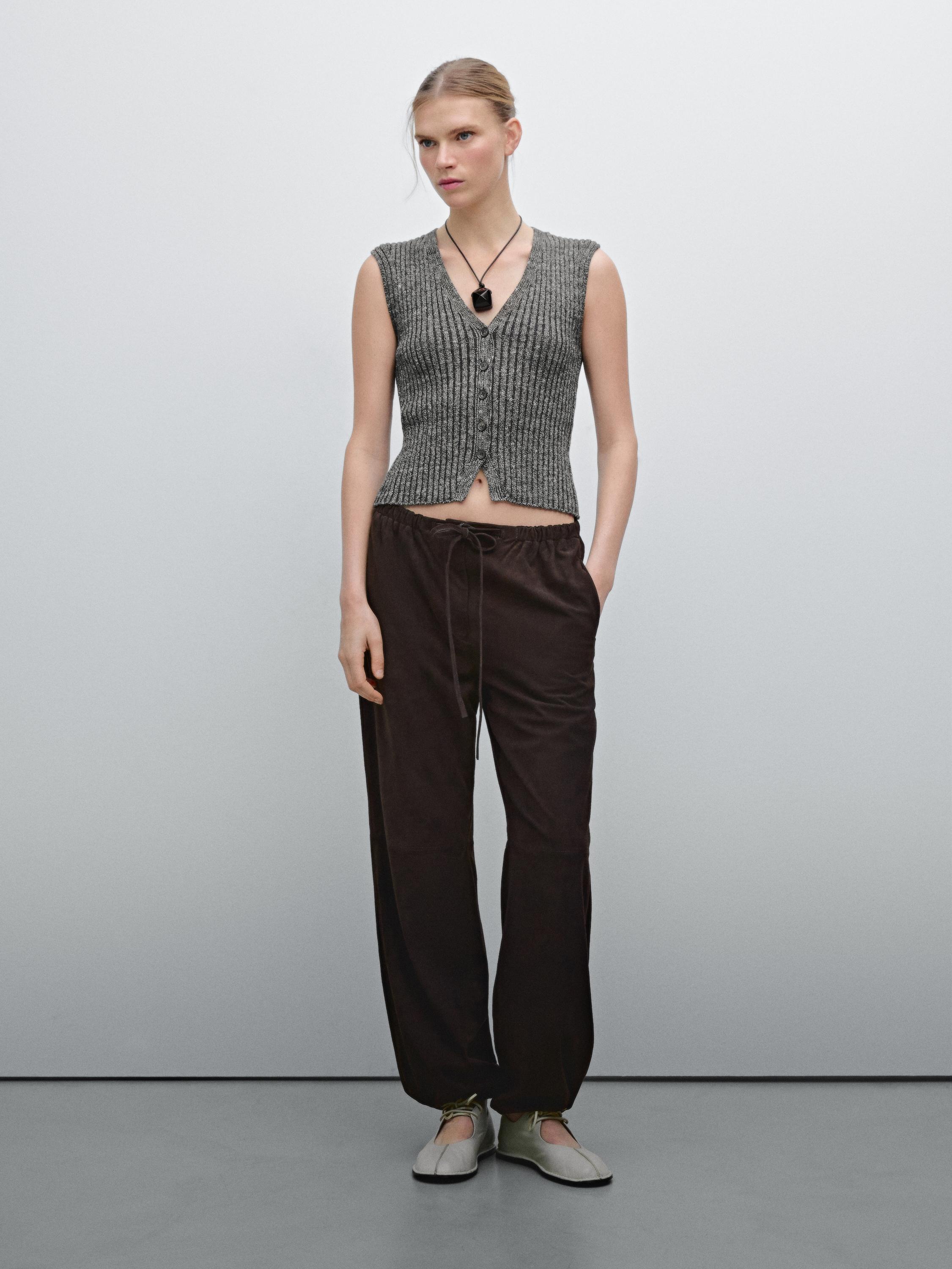 Suede leather parachute trousers