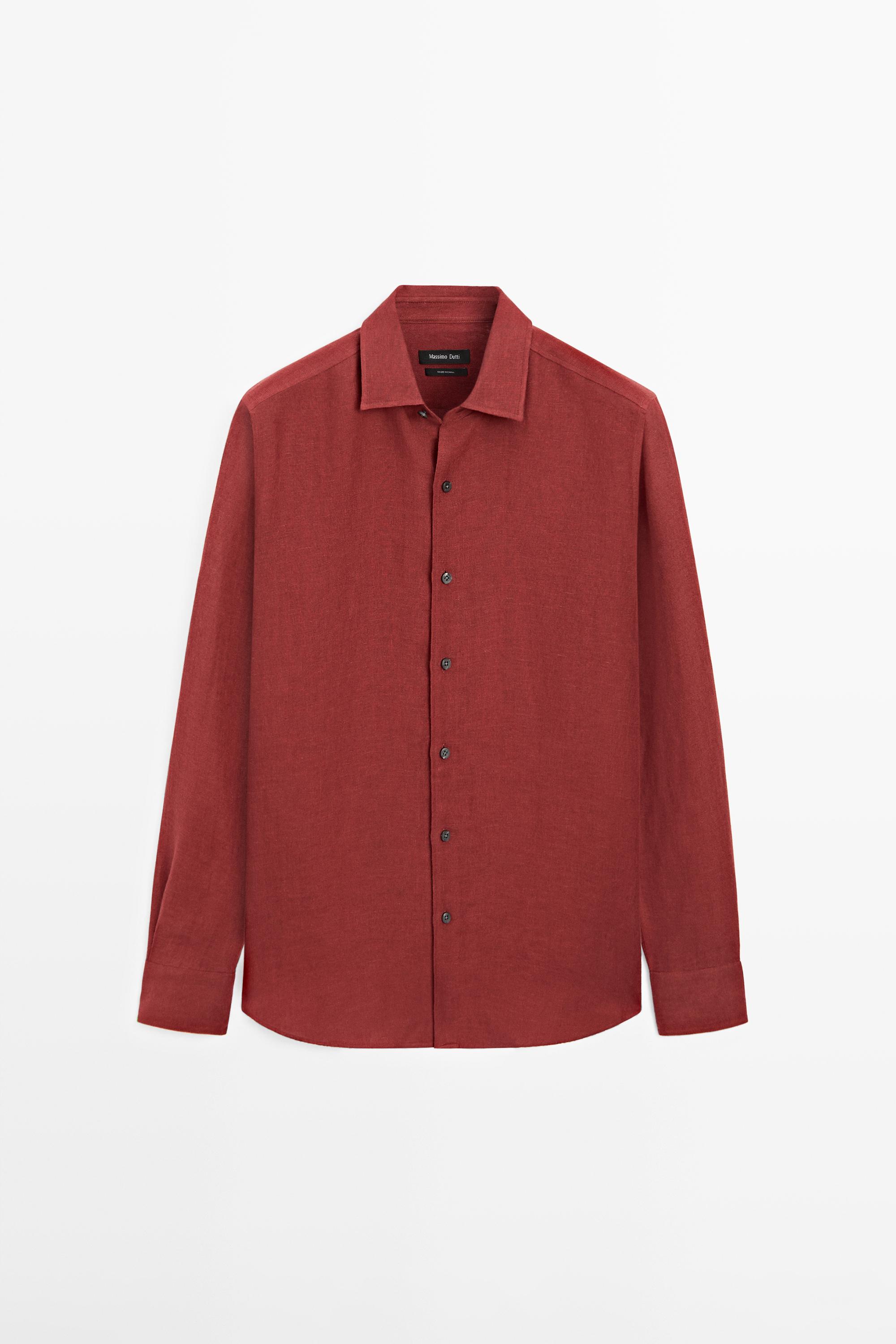 Textured 100% linen regular fit shirt
