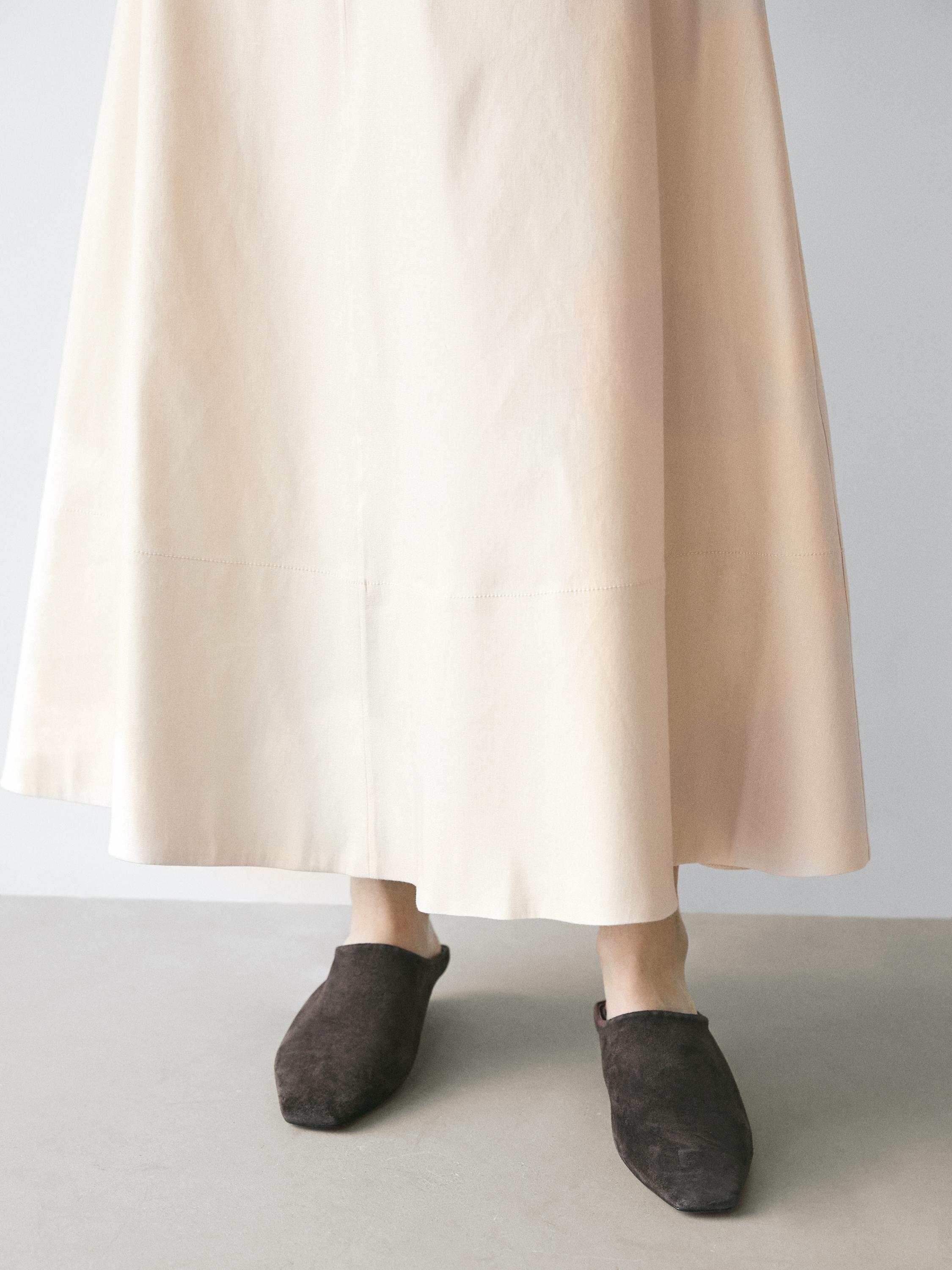 Linen blend flared skirt with pocket — CREAM