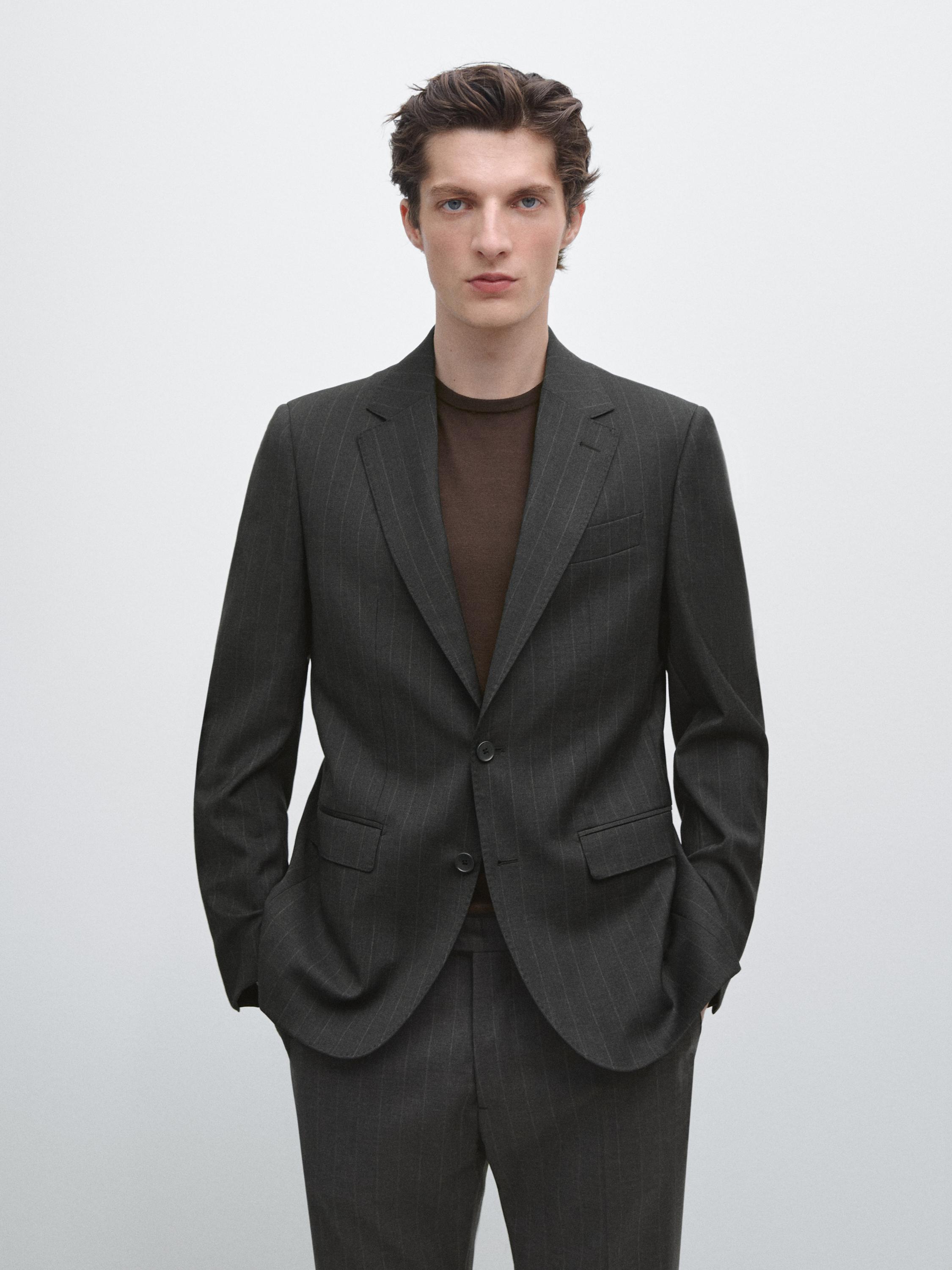 100% cool wool pinstripe suit blazer — GREY