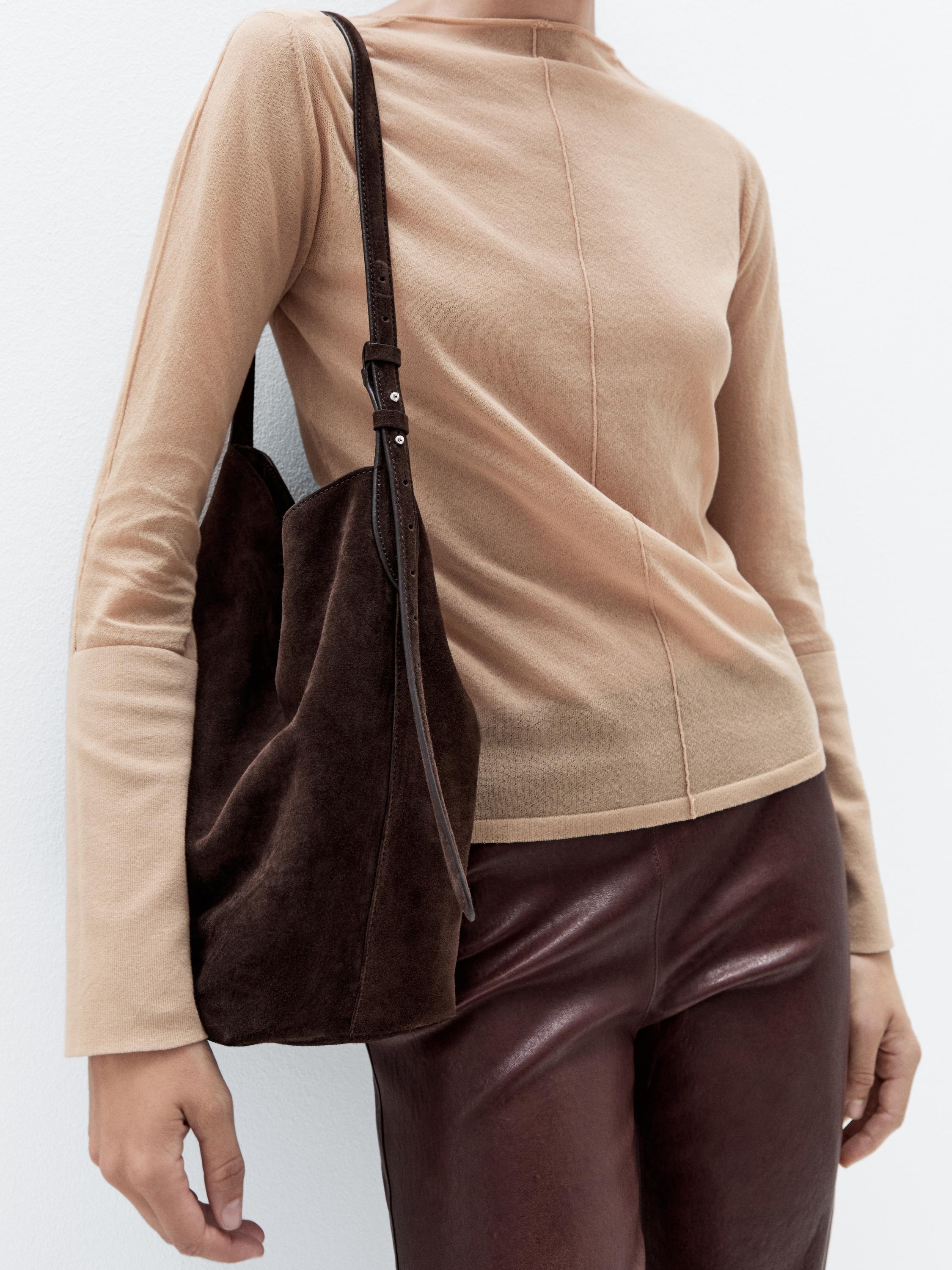 Split suede leather bucket bag