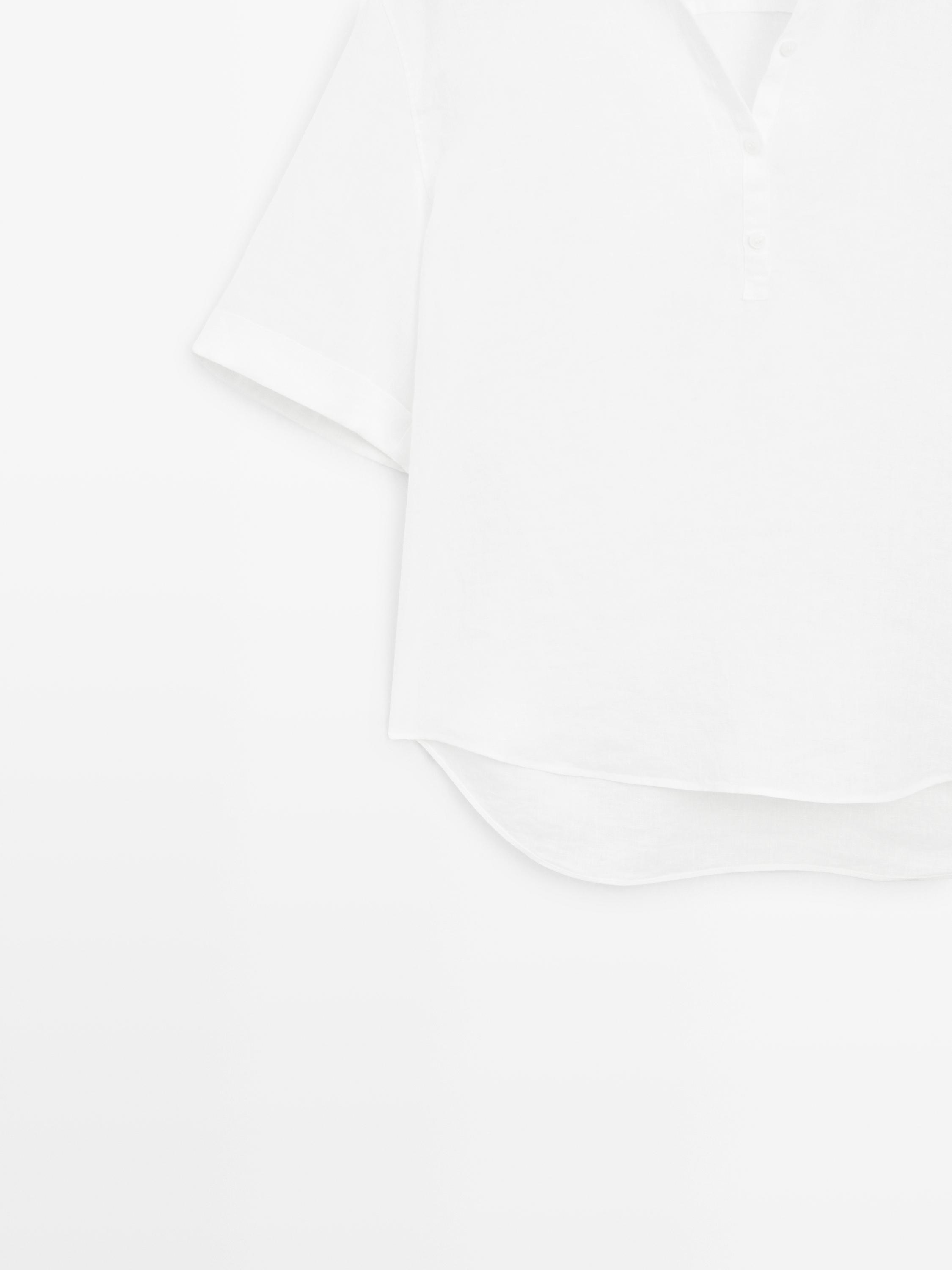 Short sleeve linen polo shirt — WHITE