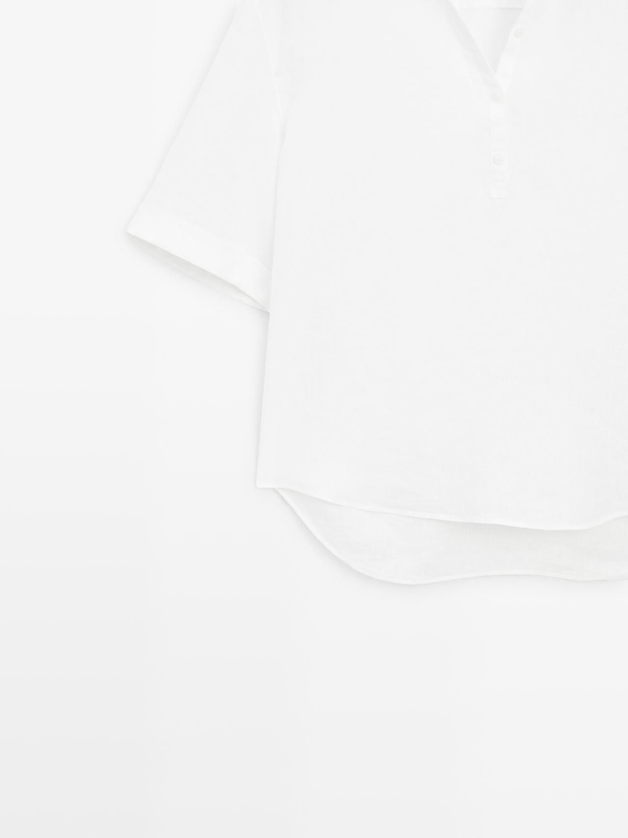 Short sleeve linen polo shirt — WHITE