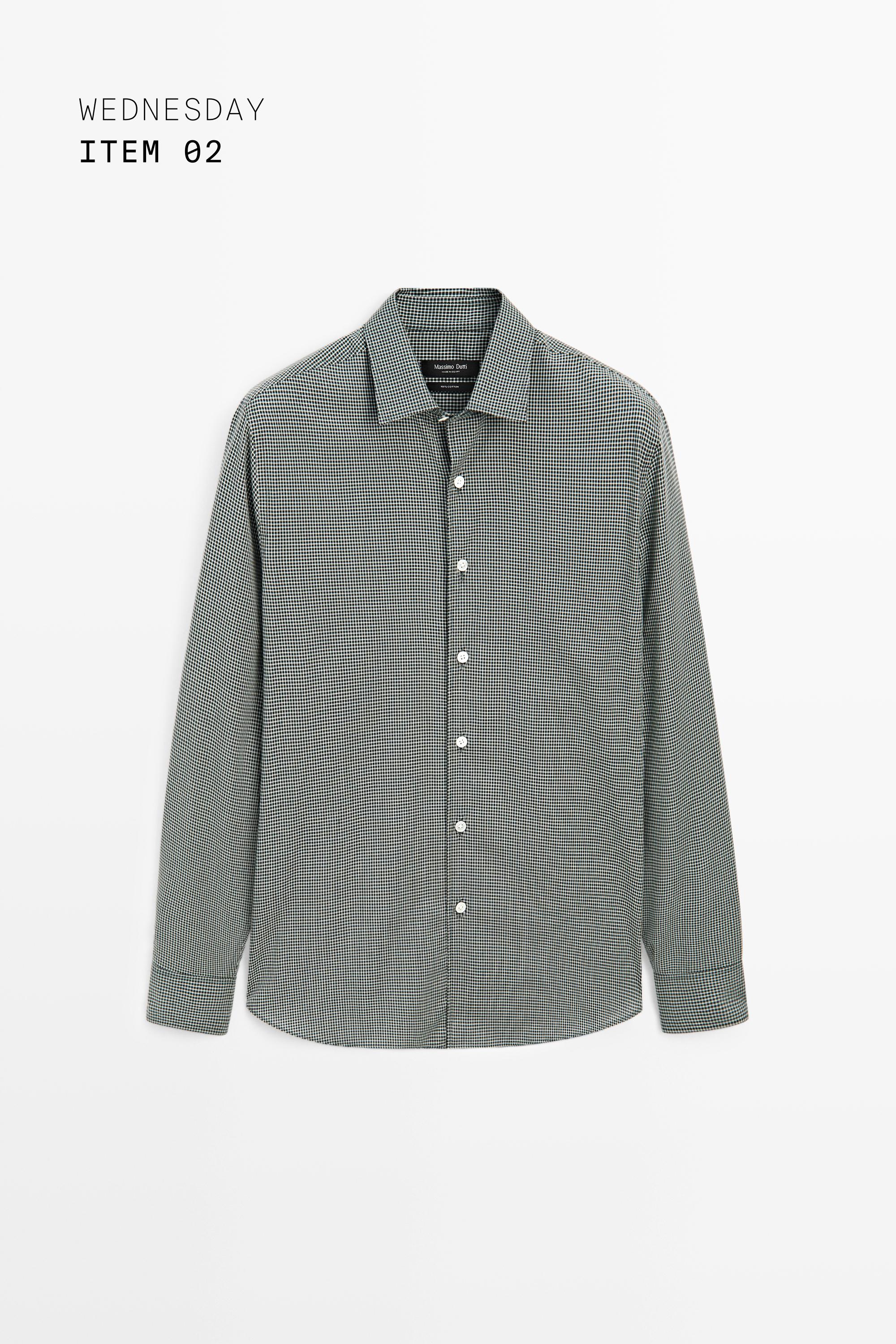 100% cotton check regular fit shirt — BOTTLE GREEN