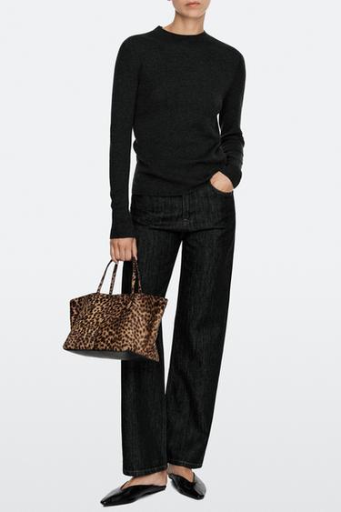 Medium tote bag in leather with fur — ECRU 5