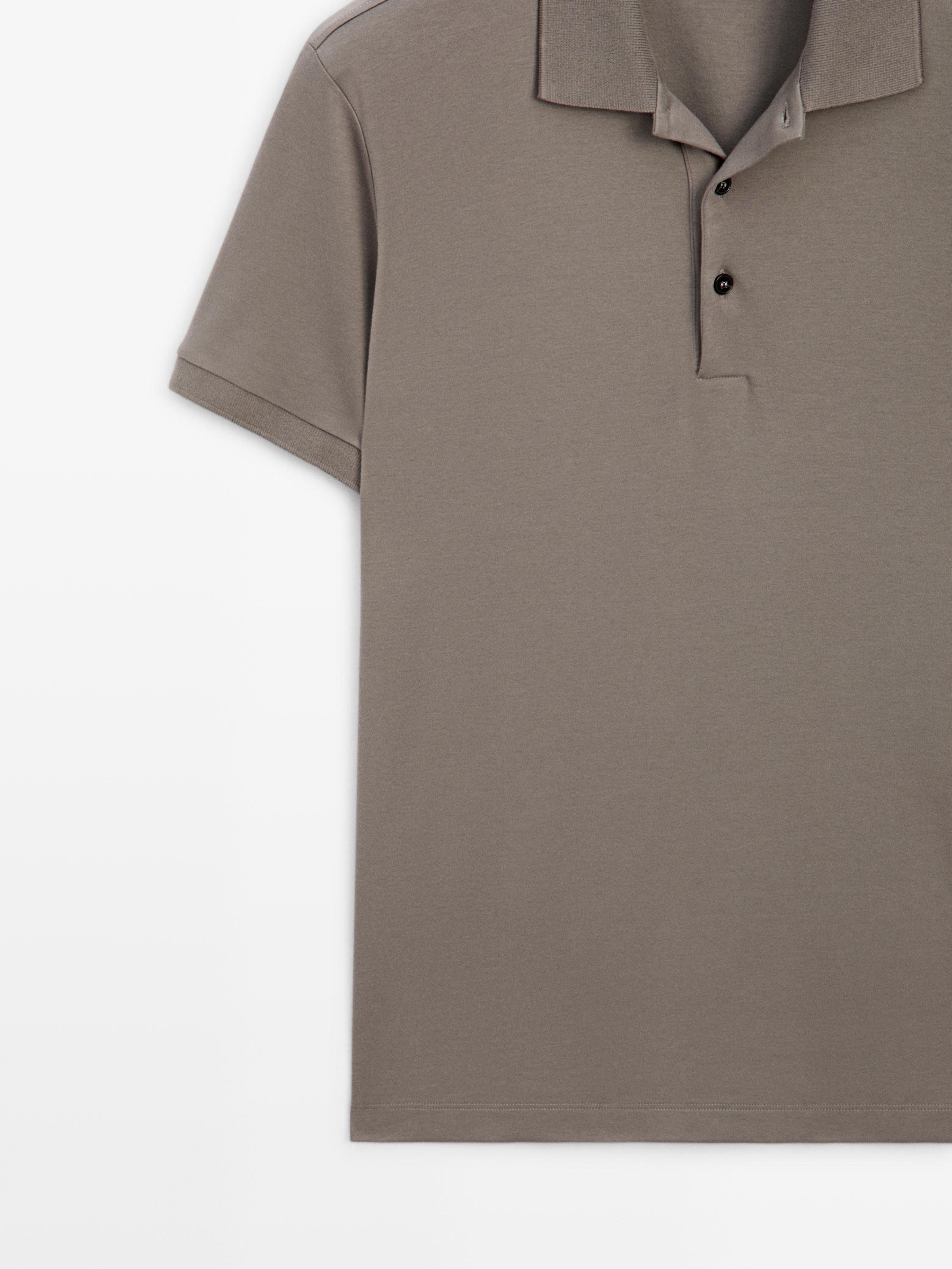 Cotton blend short sleeve polo shirt — MINK