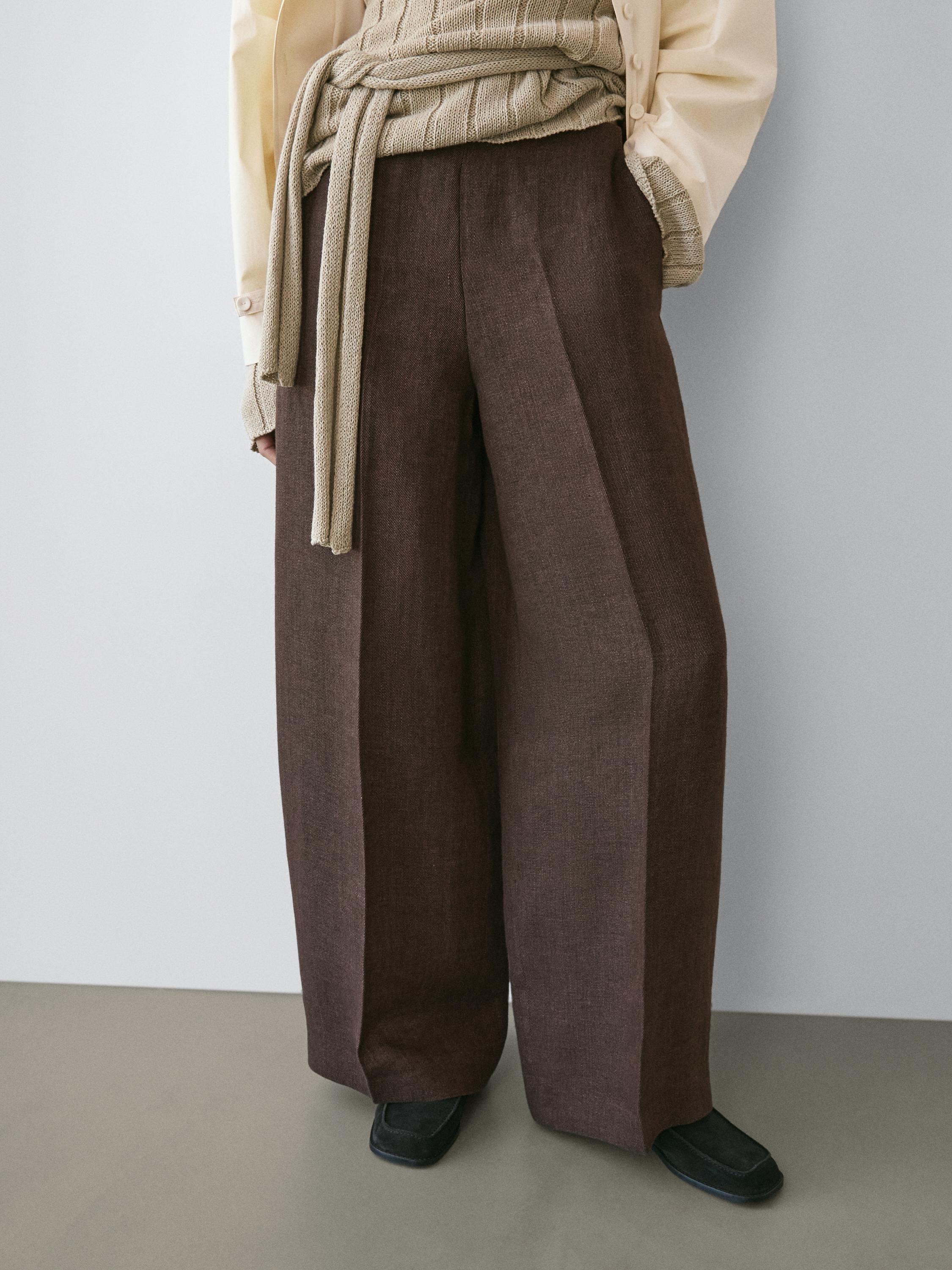 Flowing linen suit trousers — BROWN