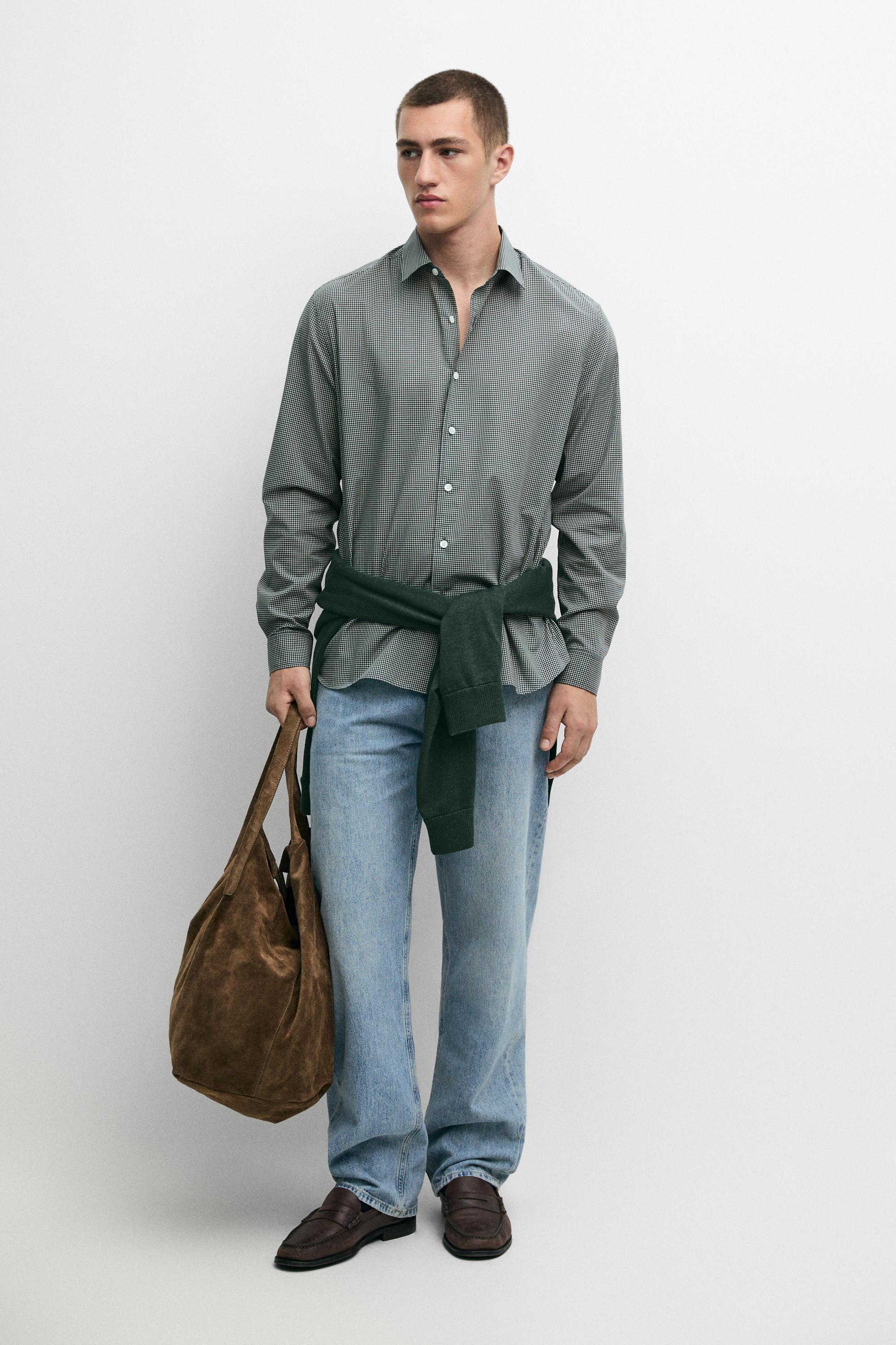 100% cotton check regular fit shirt — BOTTLE GREEN