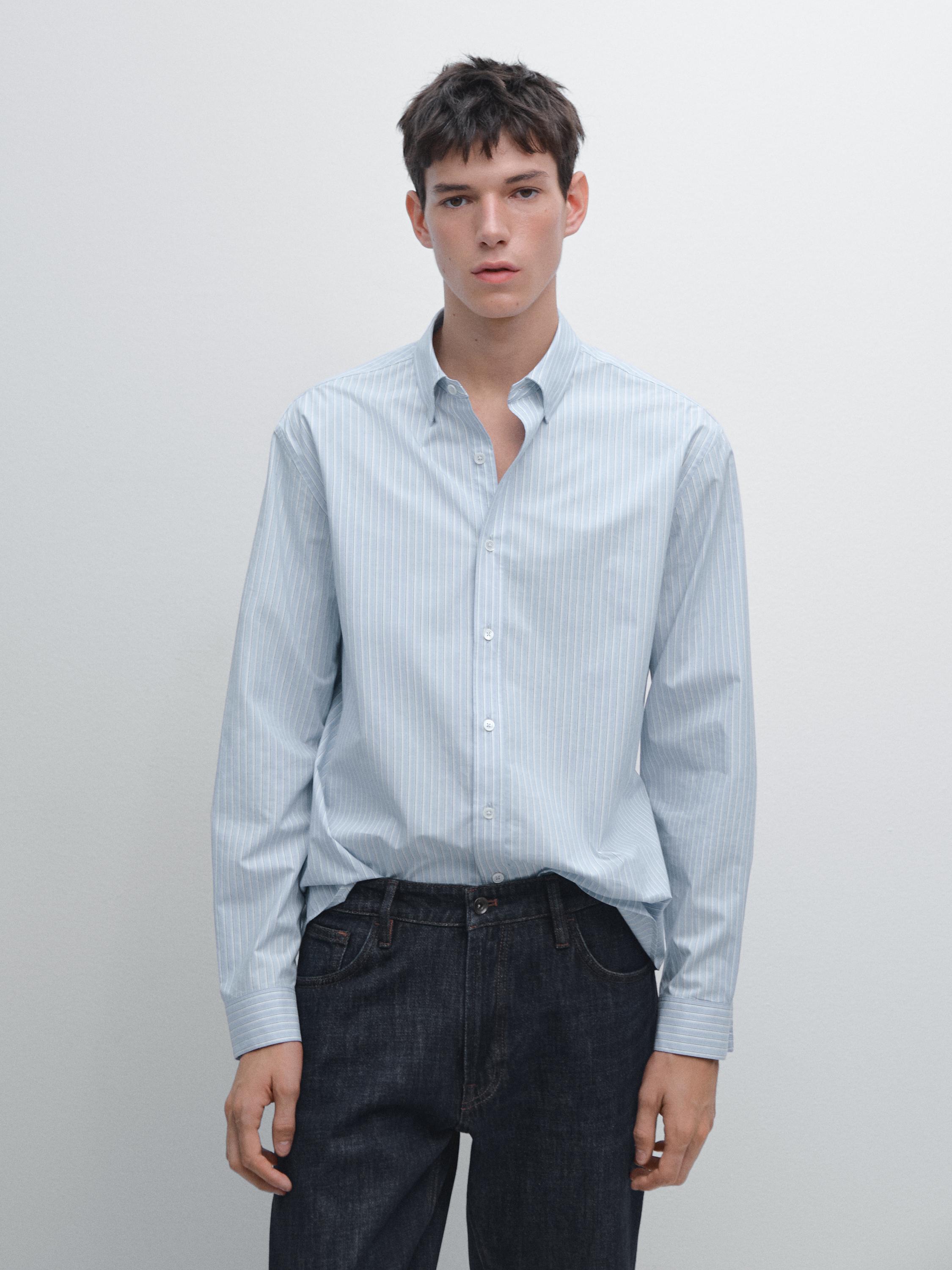 Regular fit striped poplin shirt