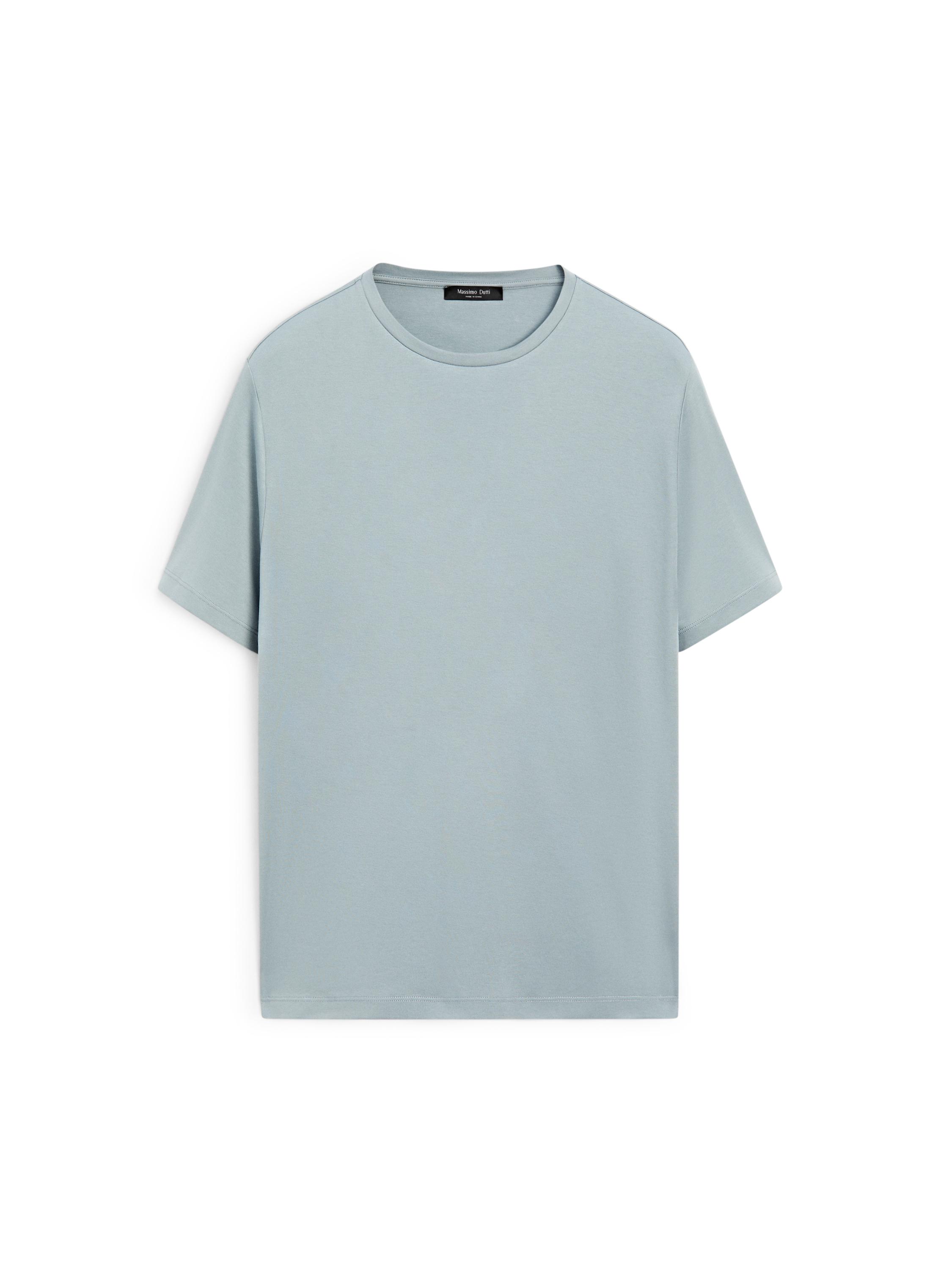 Short sleeve cotton blend T-shirt — GREY BLUE