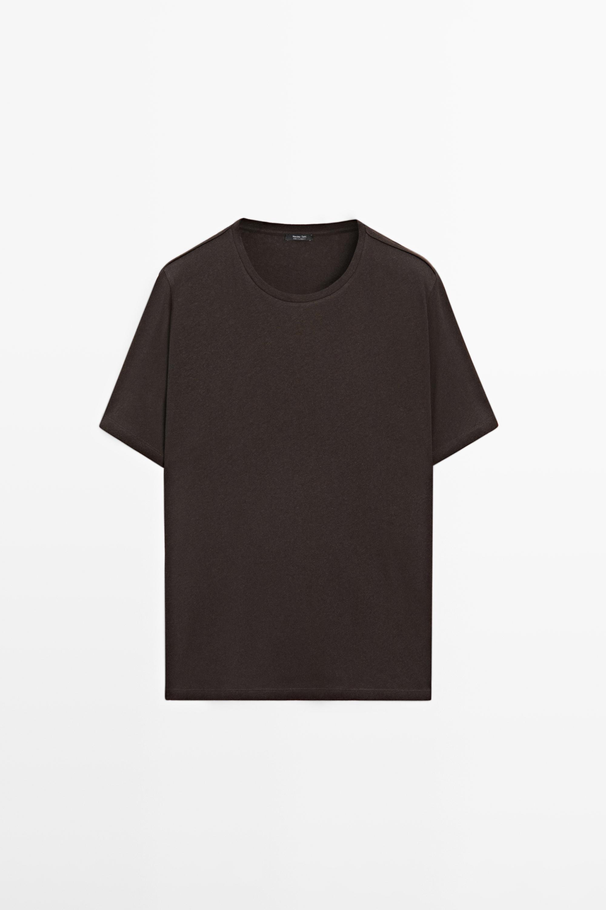 Short sleeve linen and cotton T-shirt — BROWN