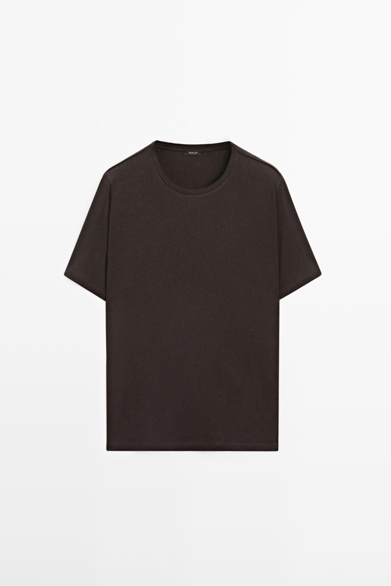Massimo Dutti - Herre - Kortærmet T-Shirt I Hør Og Bomuld - Brun - M