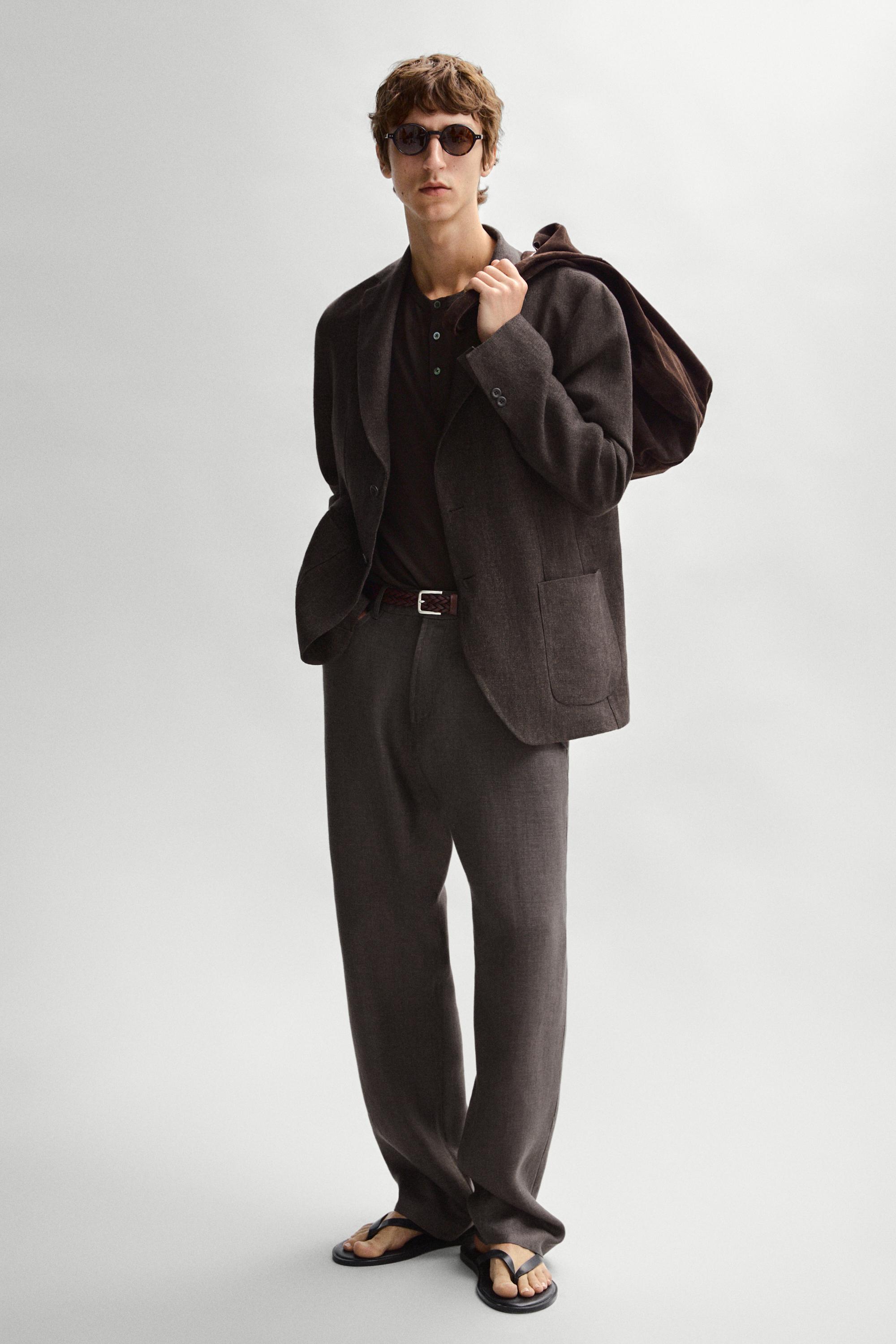 Long sleeve henley neck T-shirt — BROWN