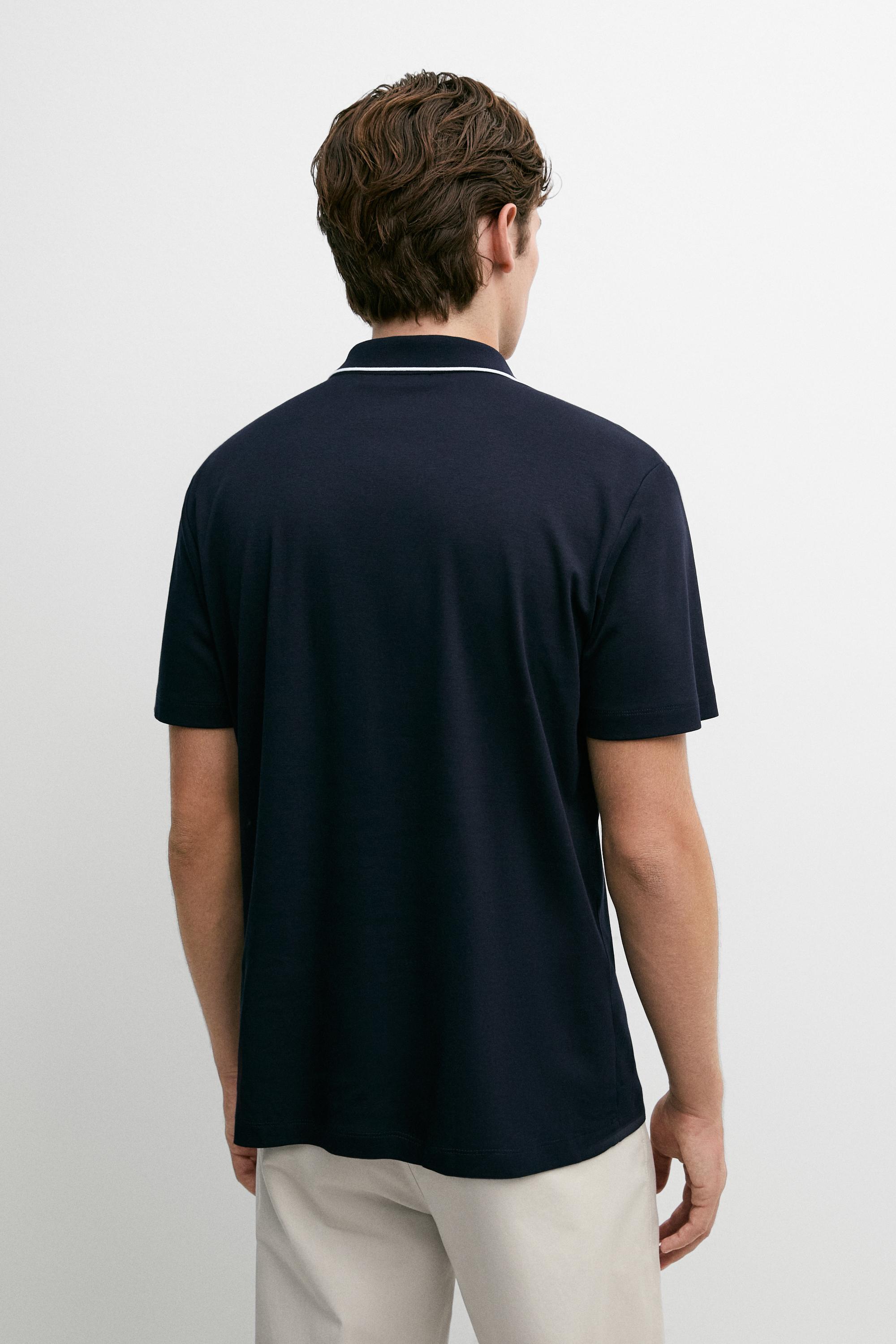 Short sleeve polo shirt with contrast detail — NAVY BLUE
