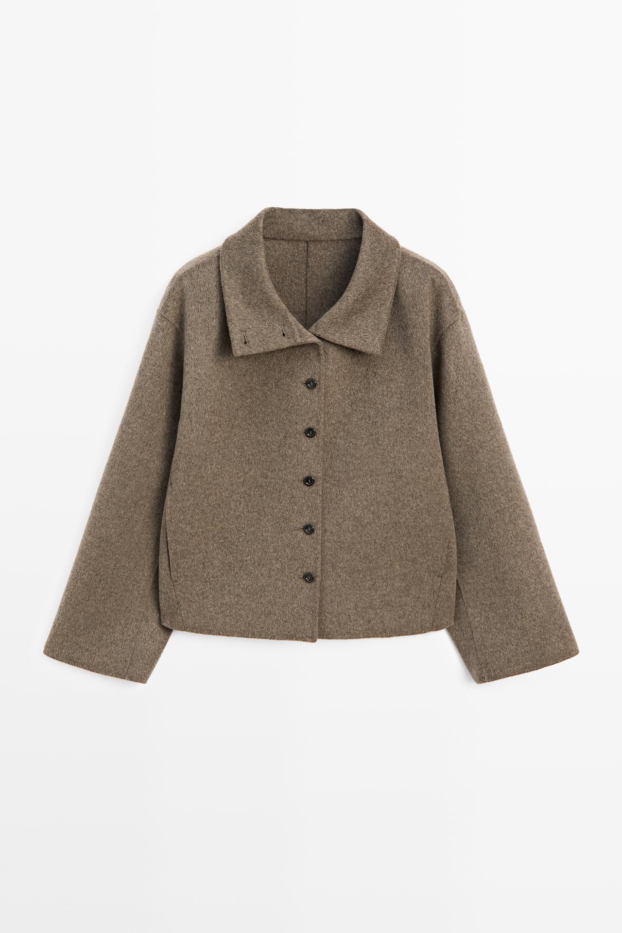 Wool blend high collar coat — BROWN