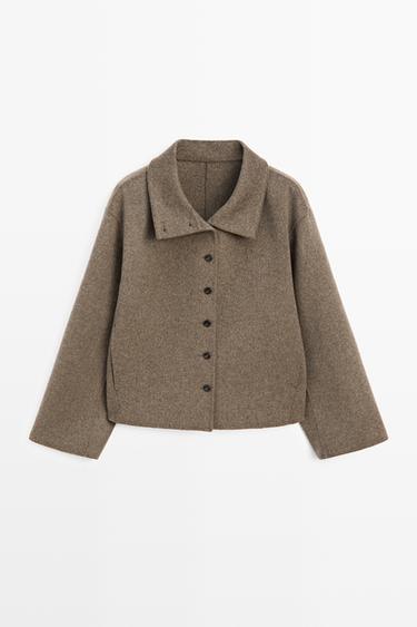 Wool blend high collar coat — BROWN 2