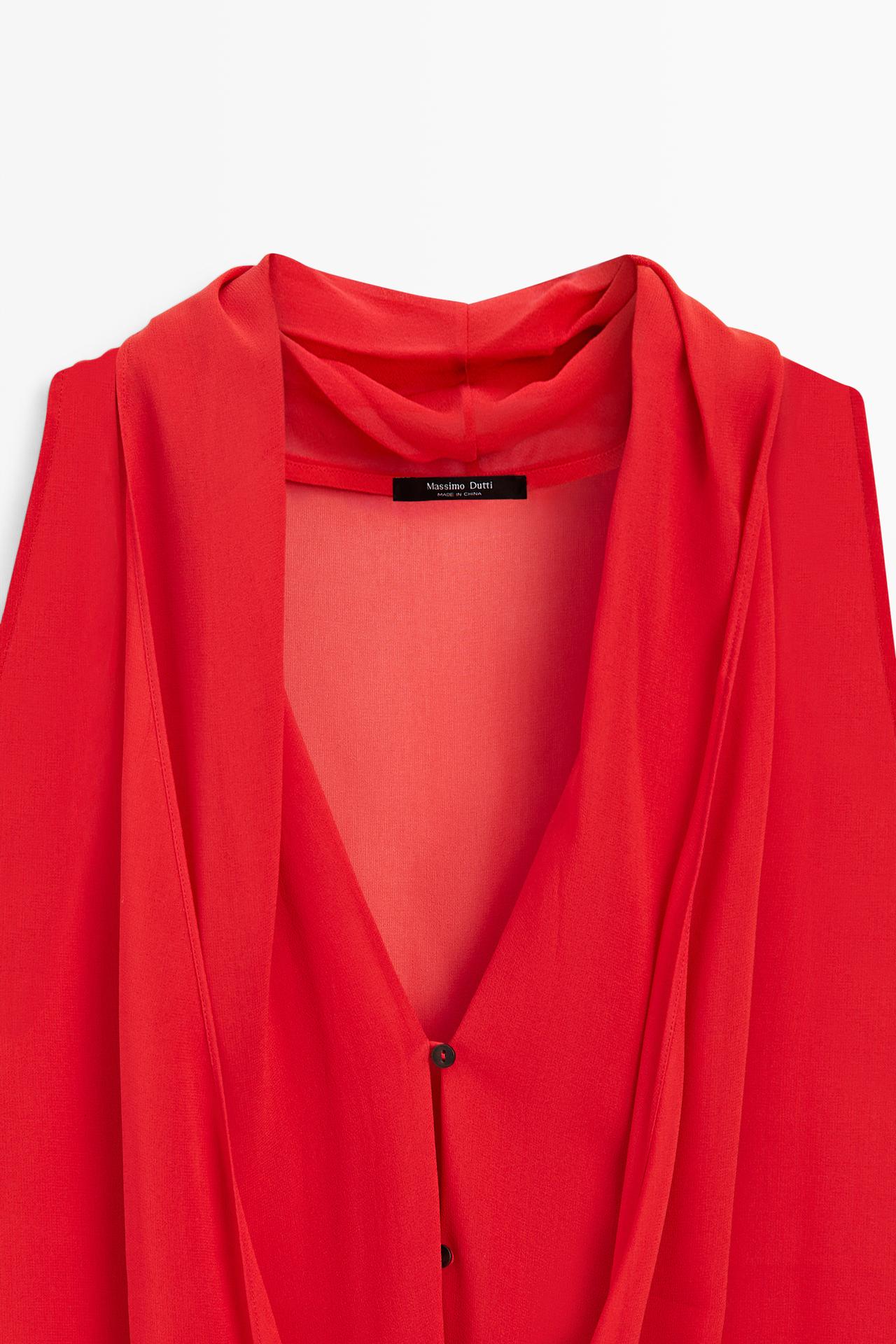 100% silk semi-sheer top with tie — RED