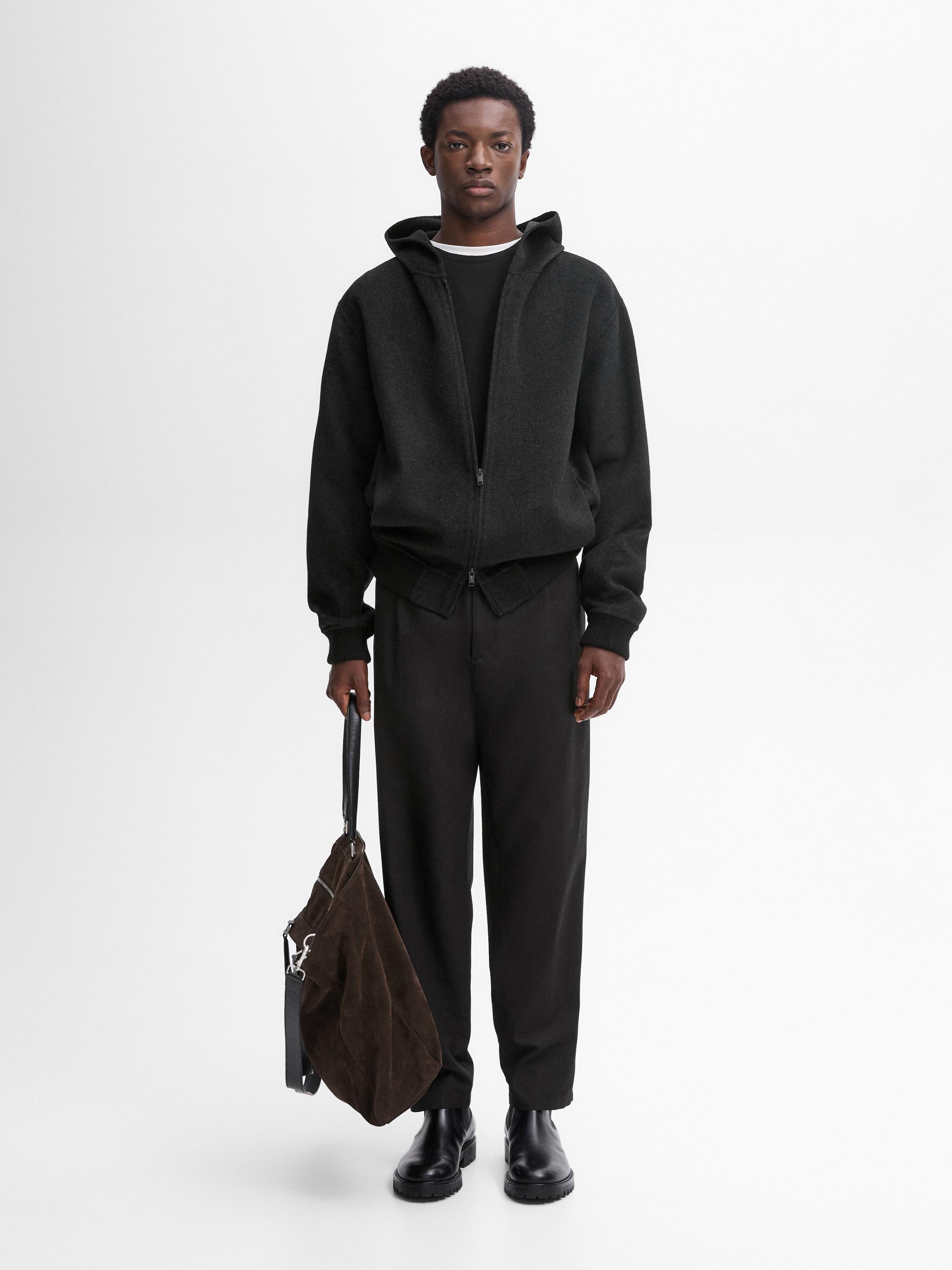 Wool blend double-faced hoodie · Charcoal · Dressy | Massimo Dutti