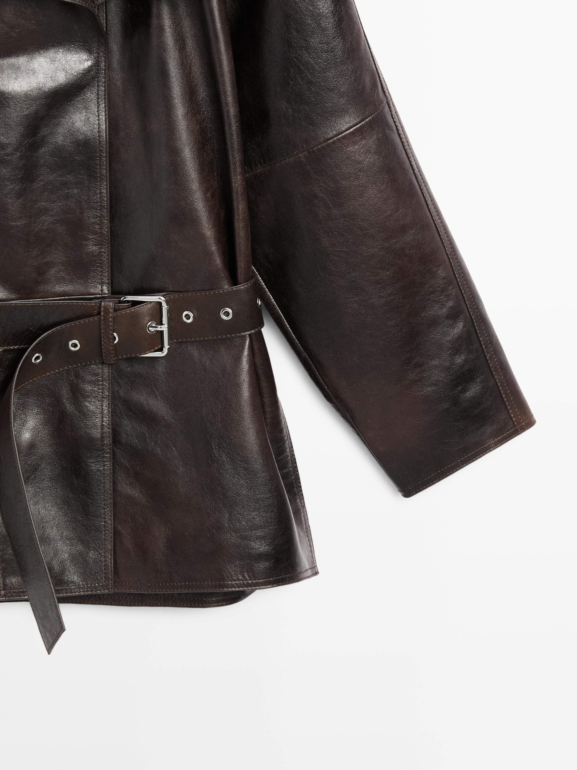 Nappa leather jacket with belt · Brown · Bomberâ Jacket | Massimo