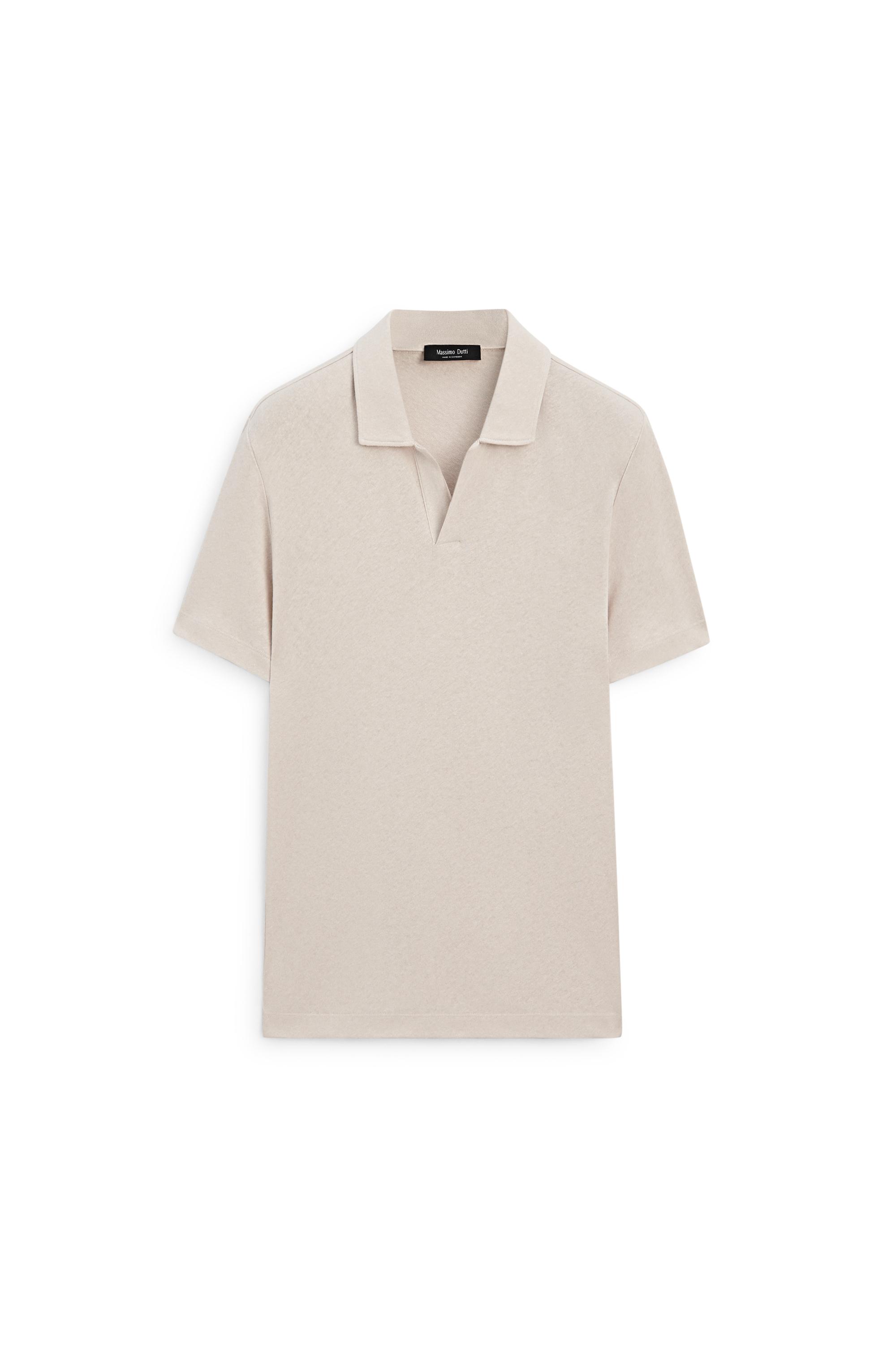 Massimo Dutti Kısa kollu keten pamuklu polo yaka t-shirt