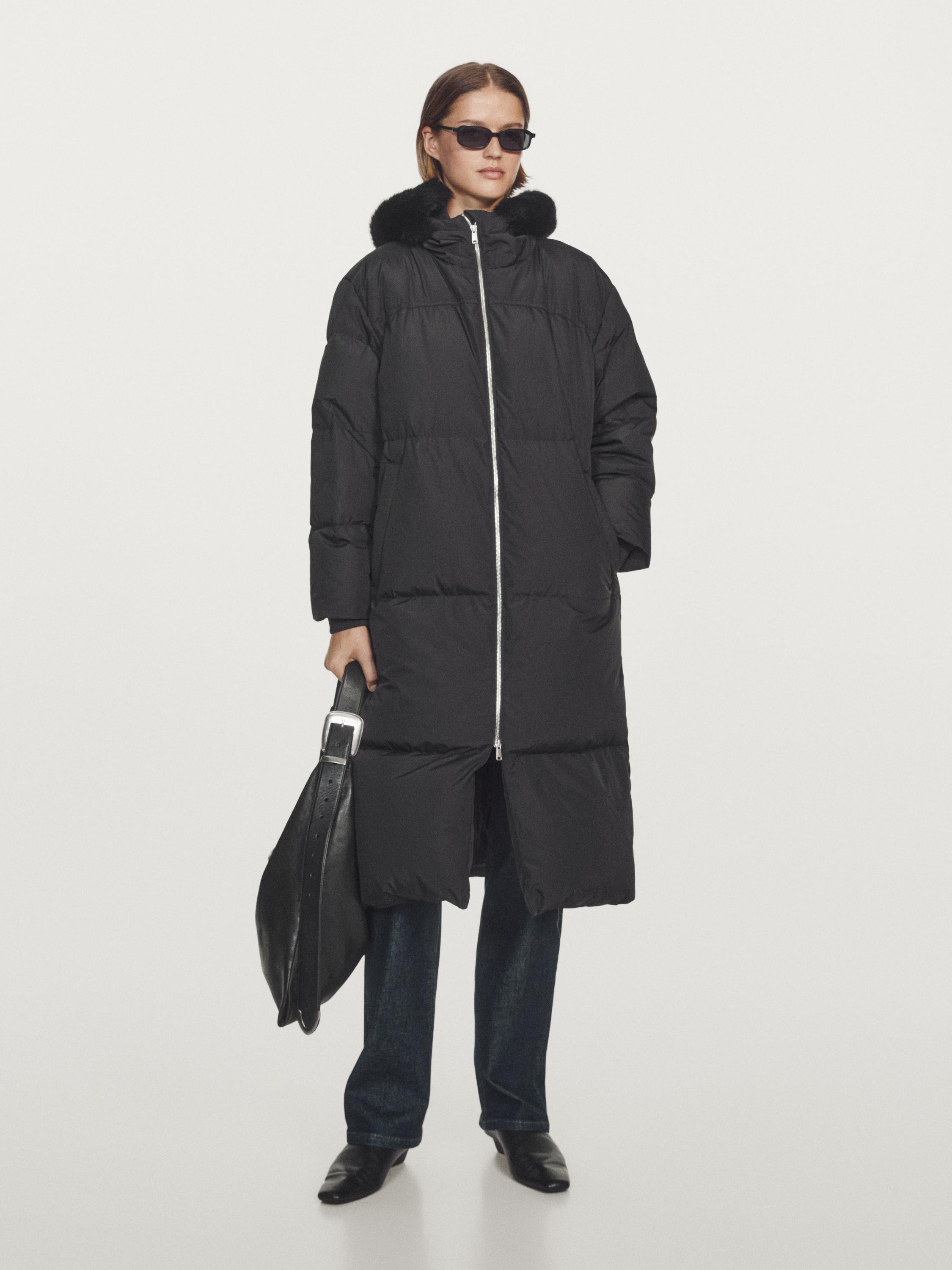 Technical down jacket with fur hood
