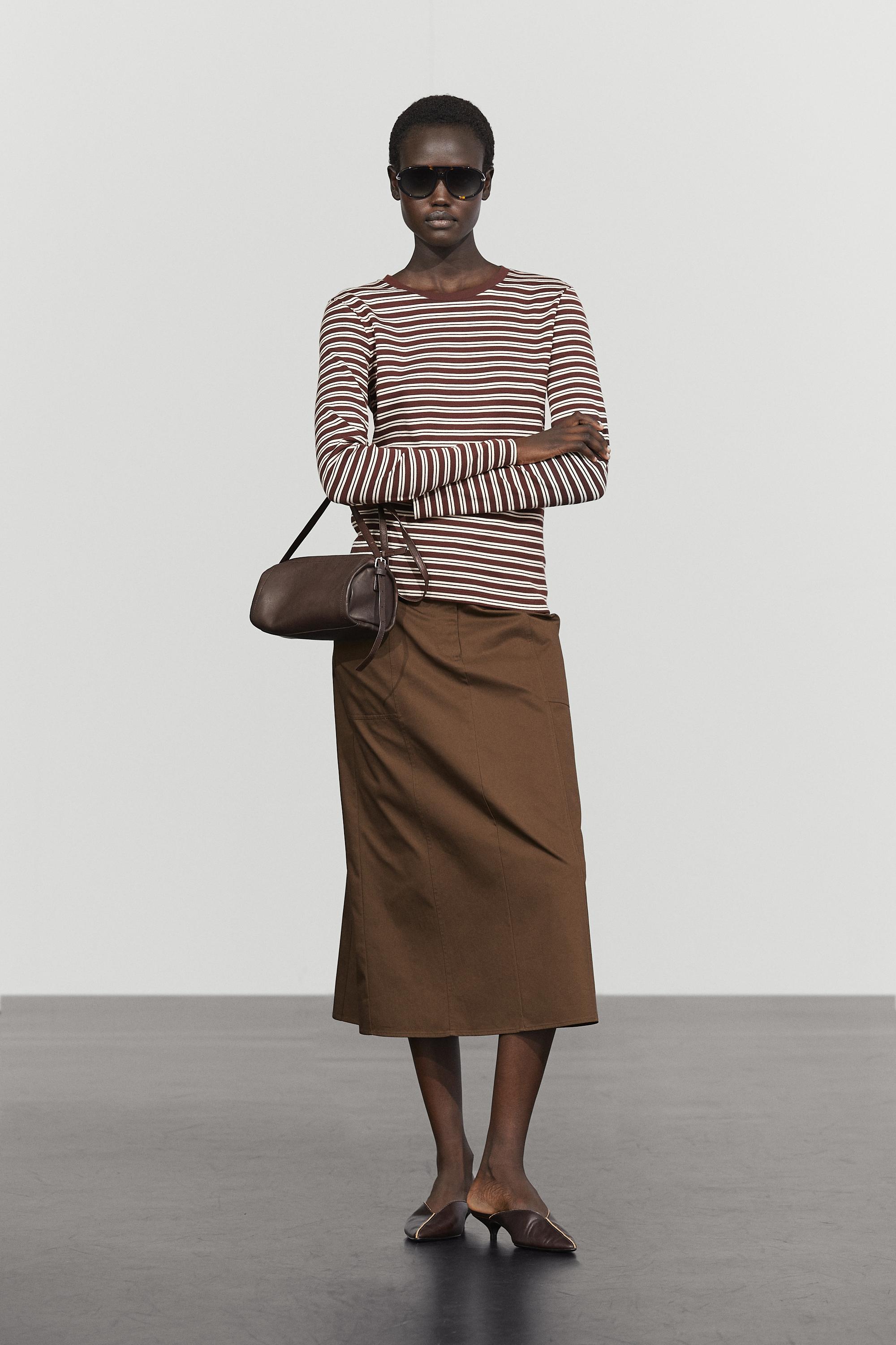 100% cotton striped T-shirt — BROWN