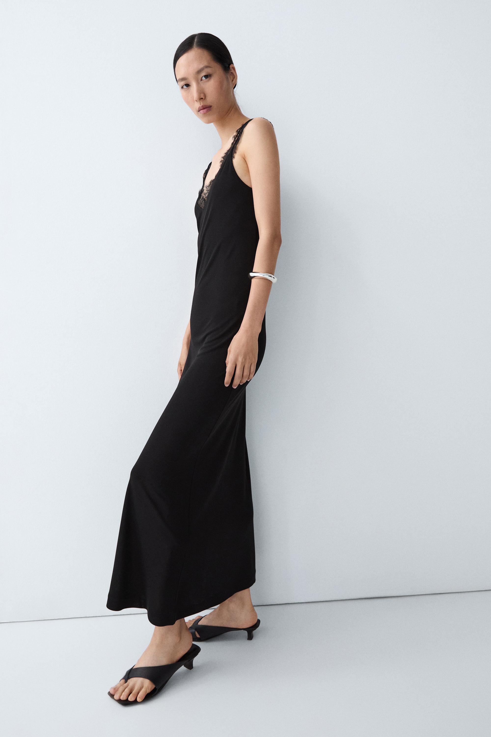 Flowing lingerie midi dress — BLACK