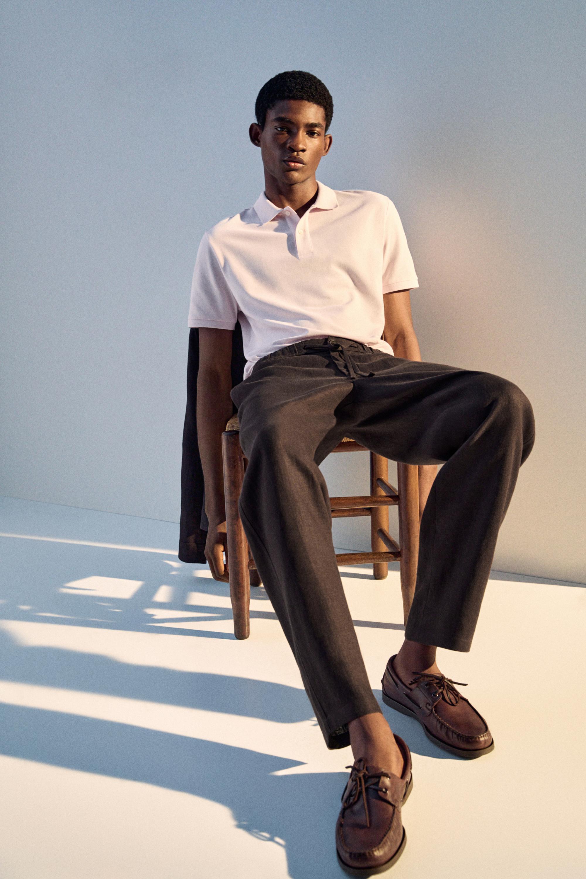 Micro-textured cotton piqué polo shirt — ROSE PINK