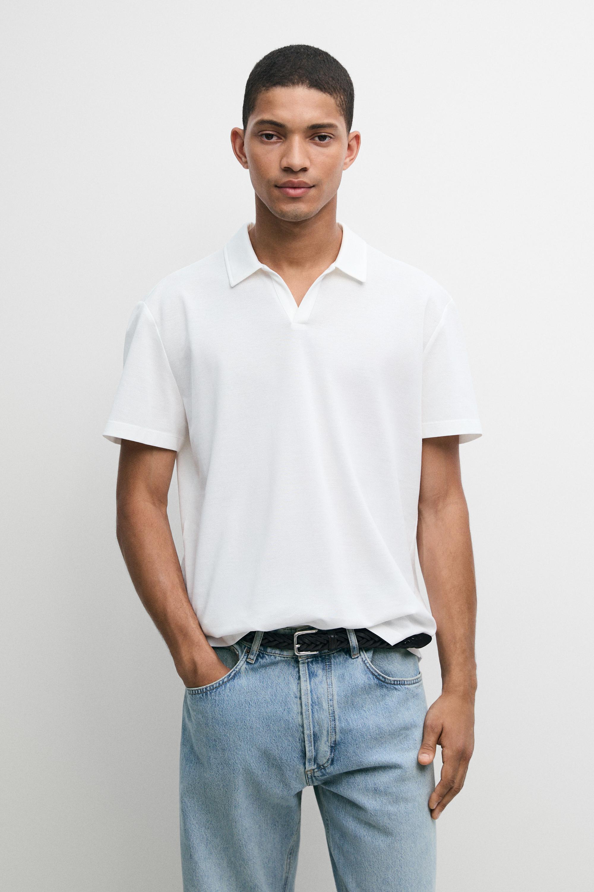 Micro-textured V-neck piqué polo shirt