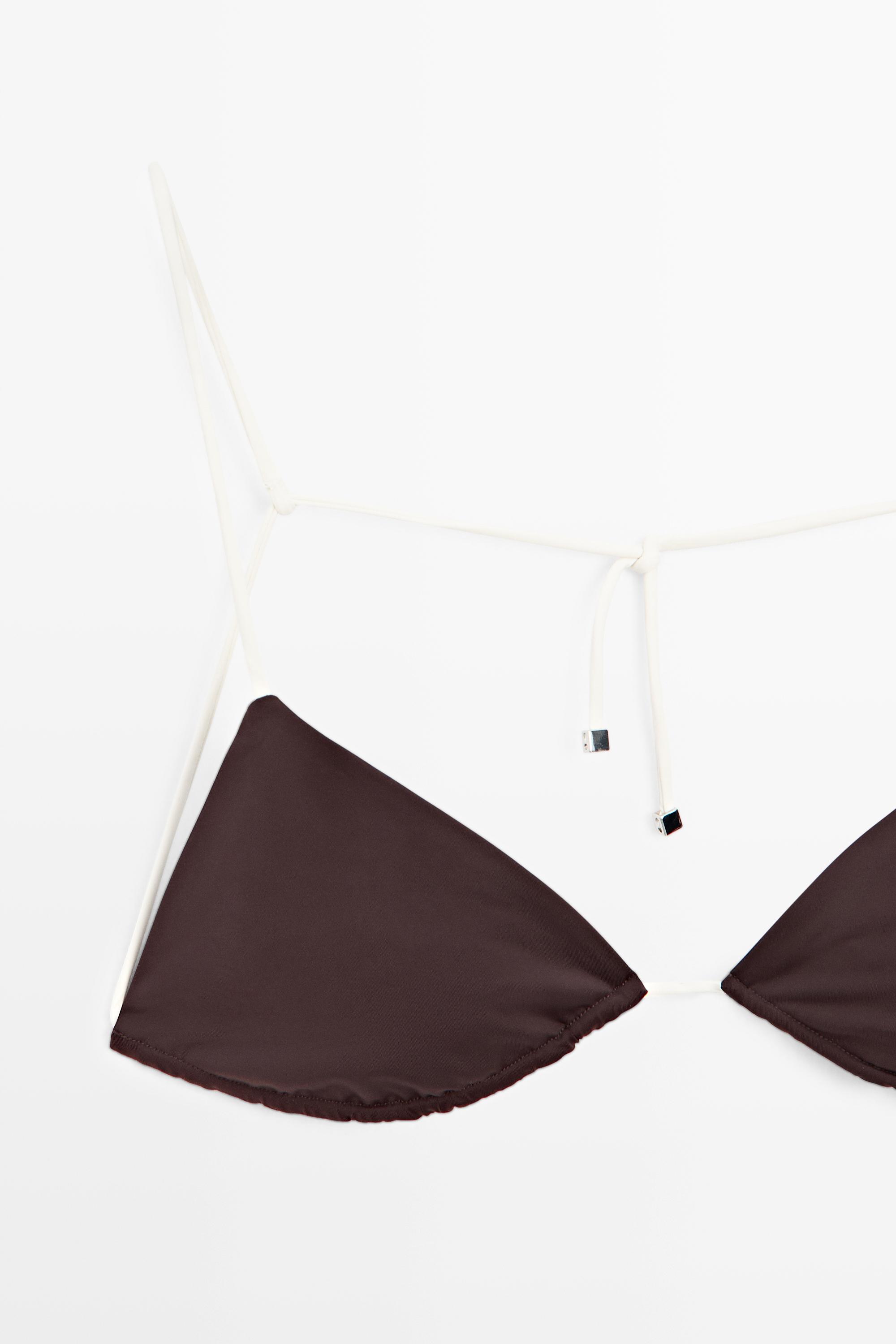 Contrast tie triangle bikini top — BROWN