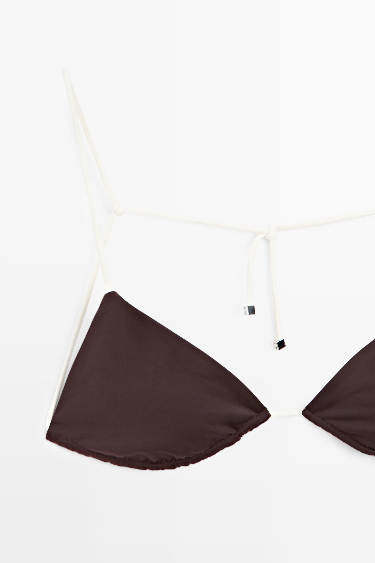 Contrast tie triangle bikini top — BROWN