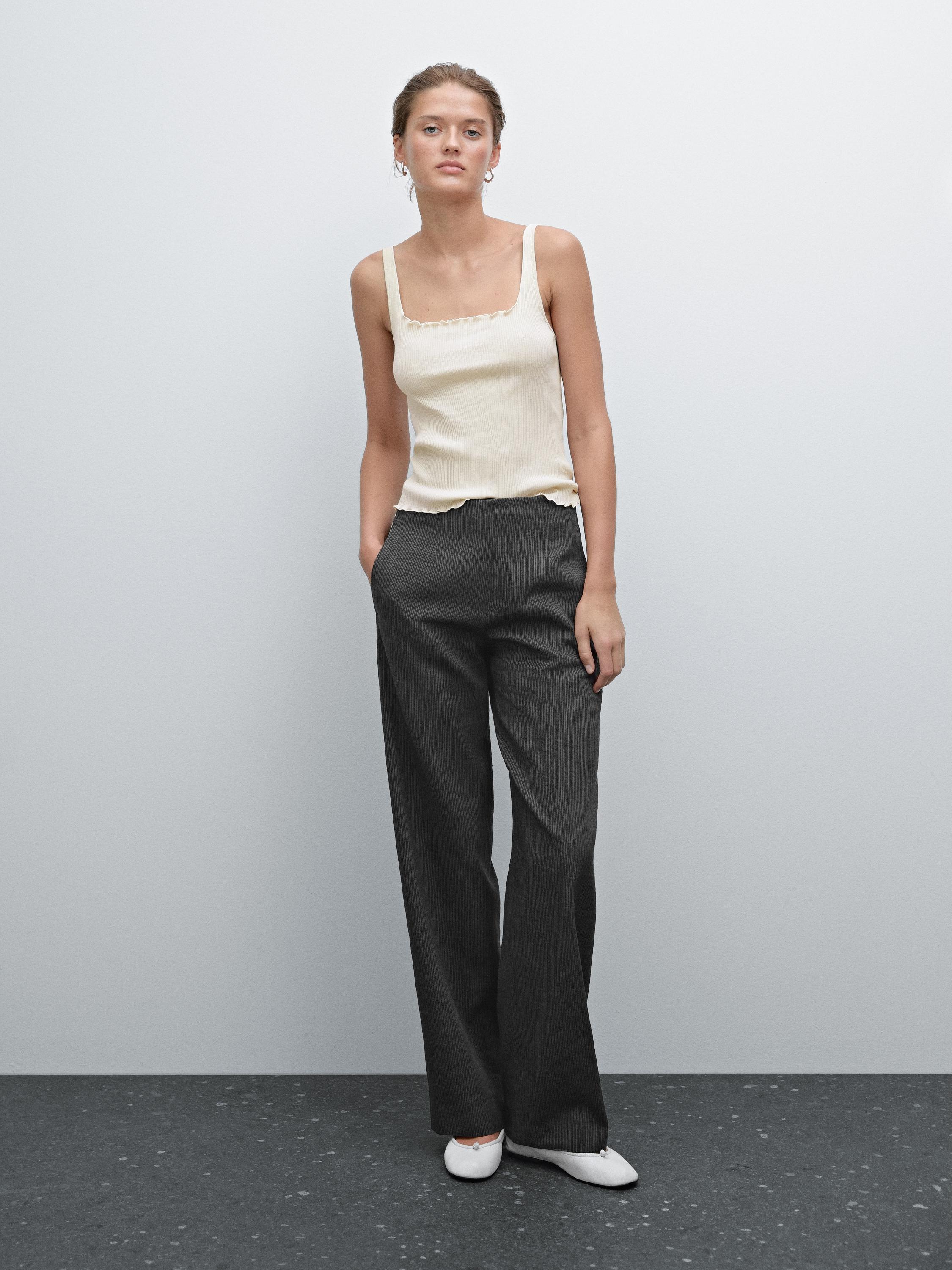 100% cotton ruffled ribbed top