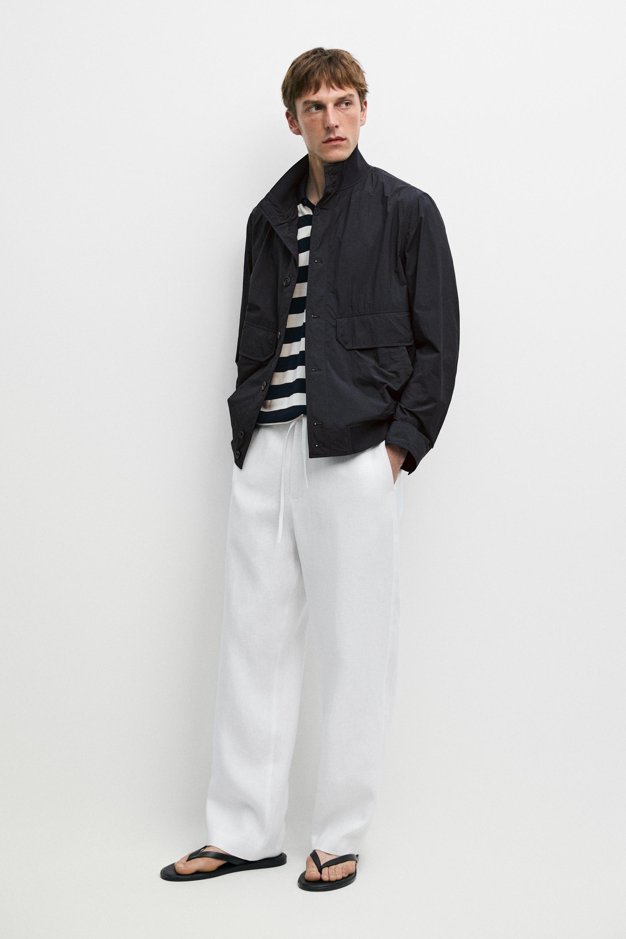 100% linen jogger-fit pants — WHITE