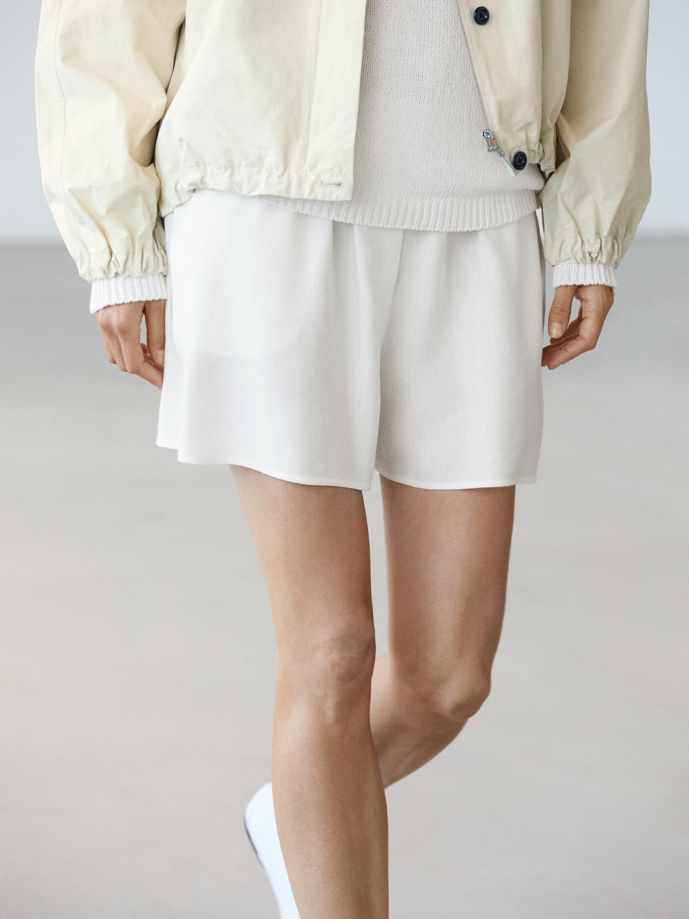 Linen blend total look short Bermuda shorts — Off white