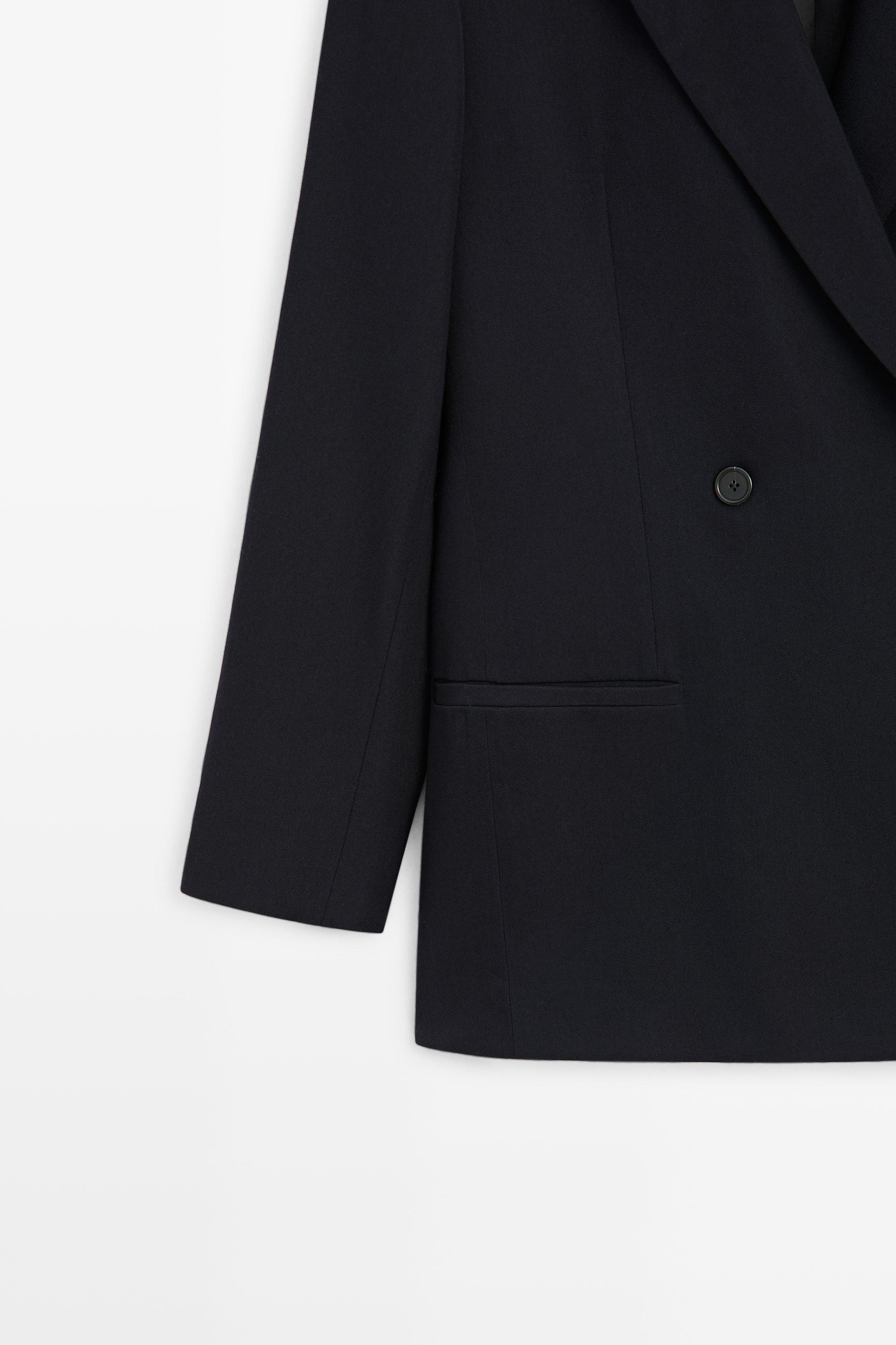Wool blend double-breasted blazer — NAVY BLUE