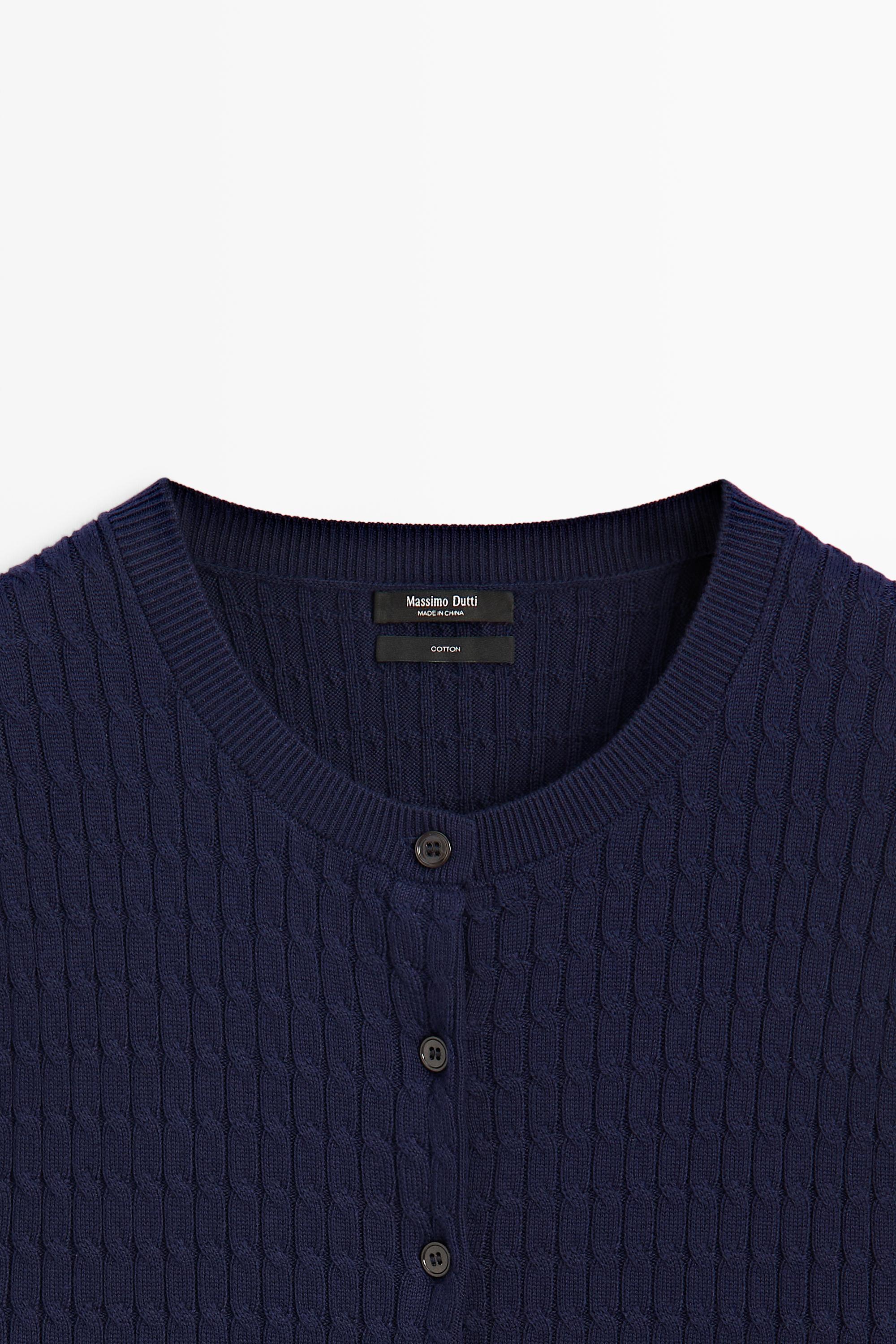 100% cotton braided knit cardigan — DEEP BLUE