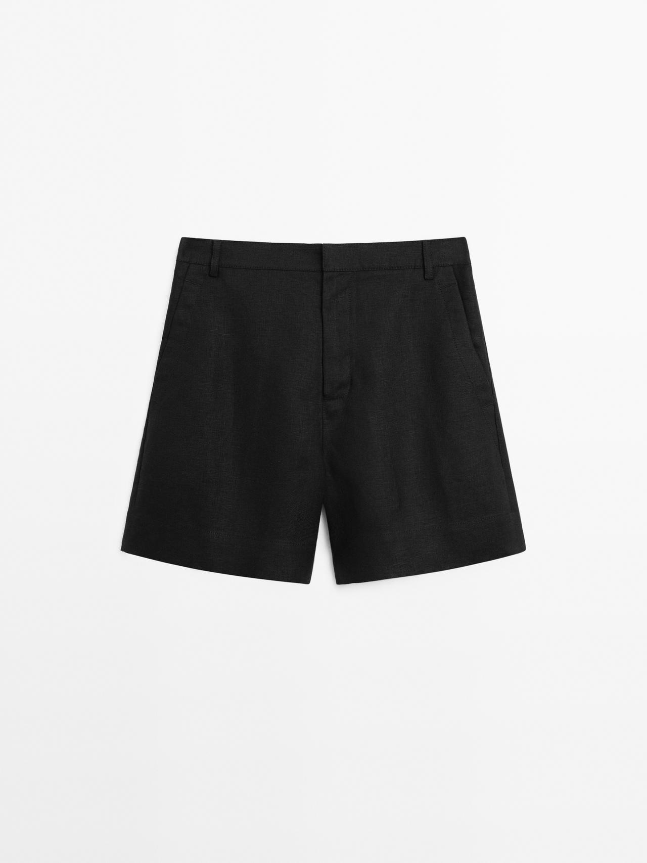 Massimo Dutti - Dame - Korte Bermudashorts I 100 % Hør - Sort - 40