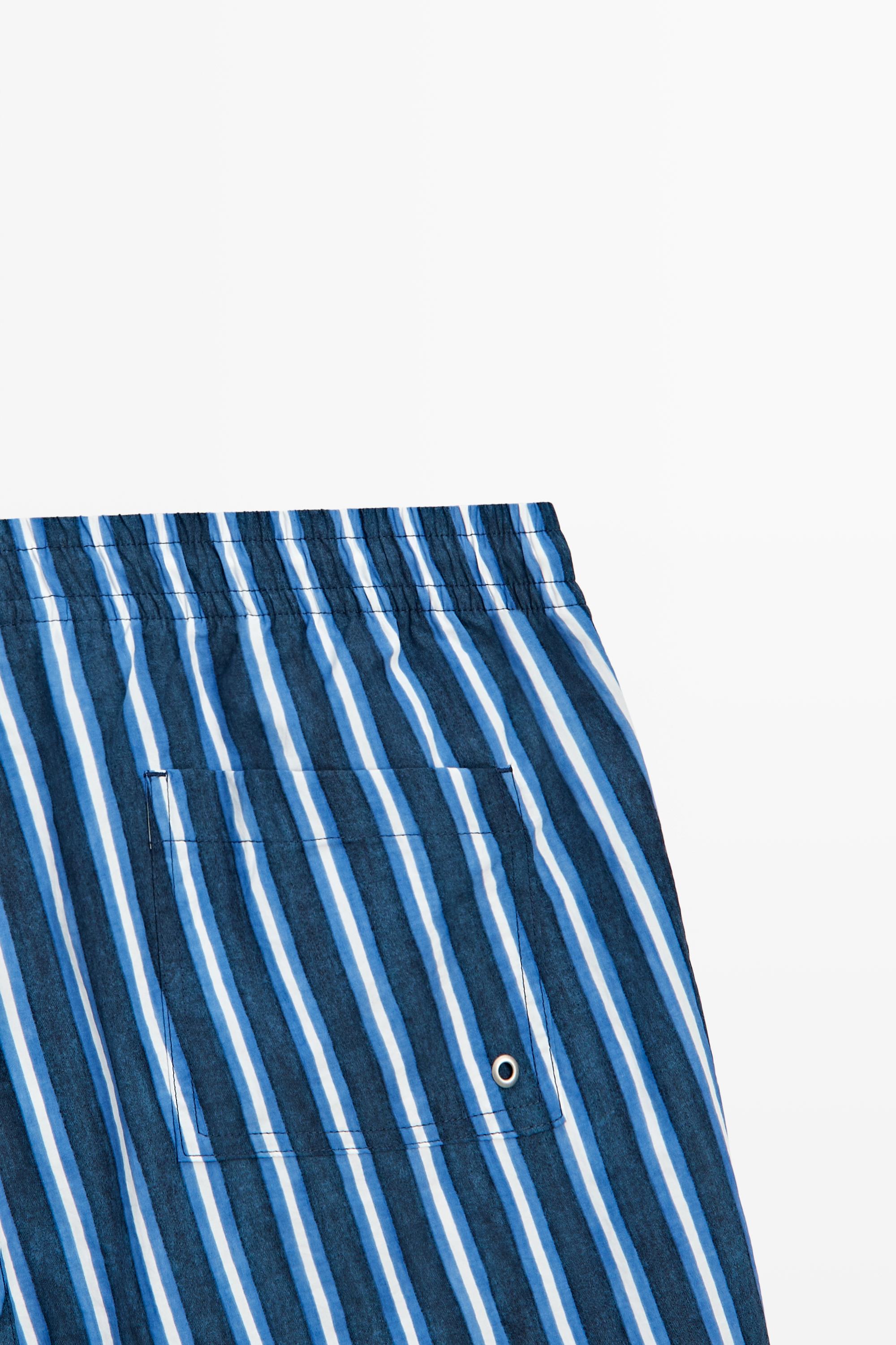 Tri-color striped swimming trunks — DEEP BLUE