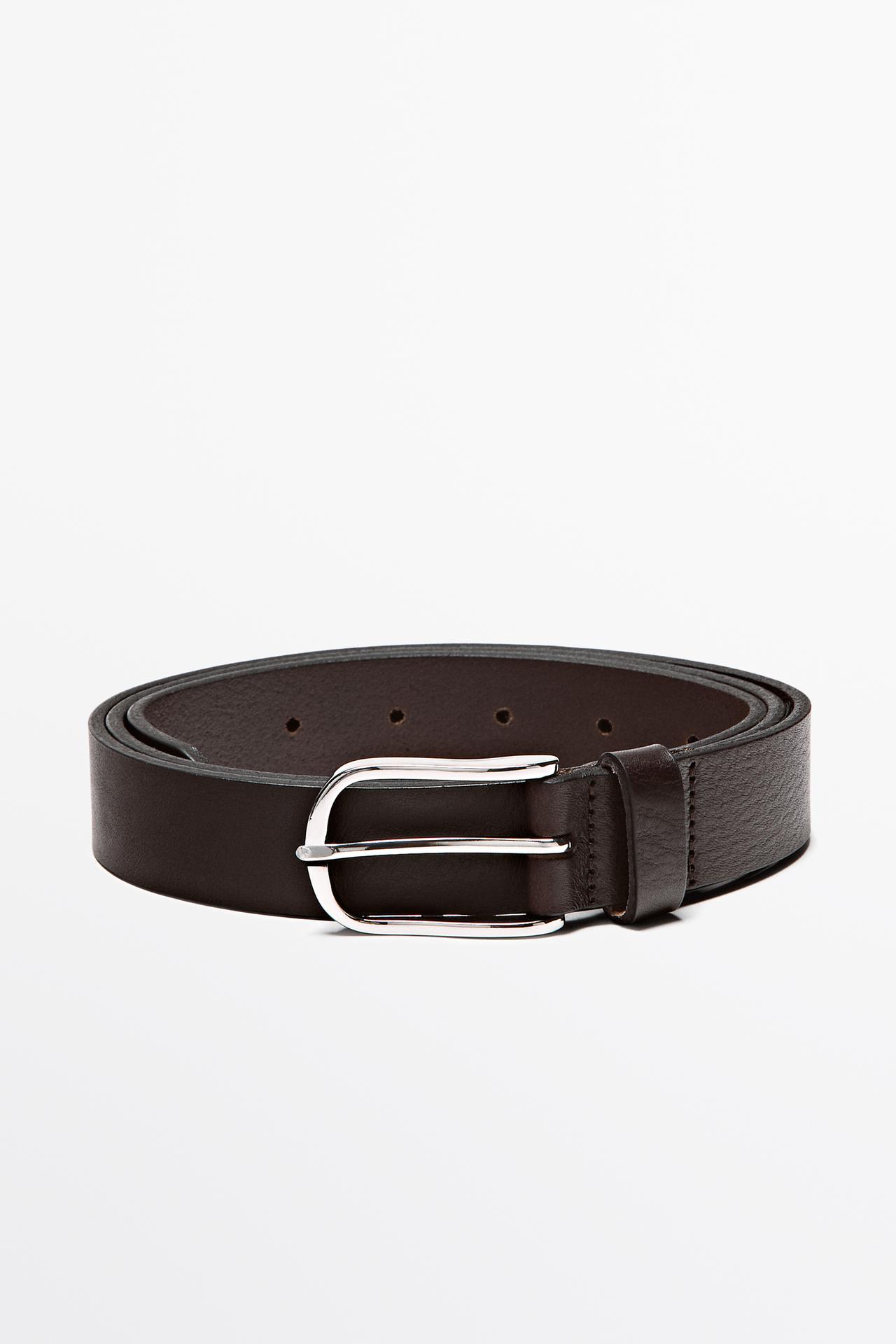 Nappa leather belt with oval buckle — BROWN