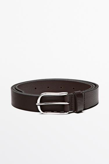 Nappa leather belt with oval buckle — BROWN 1