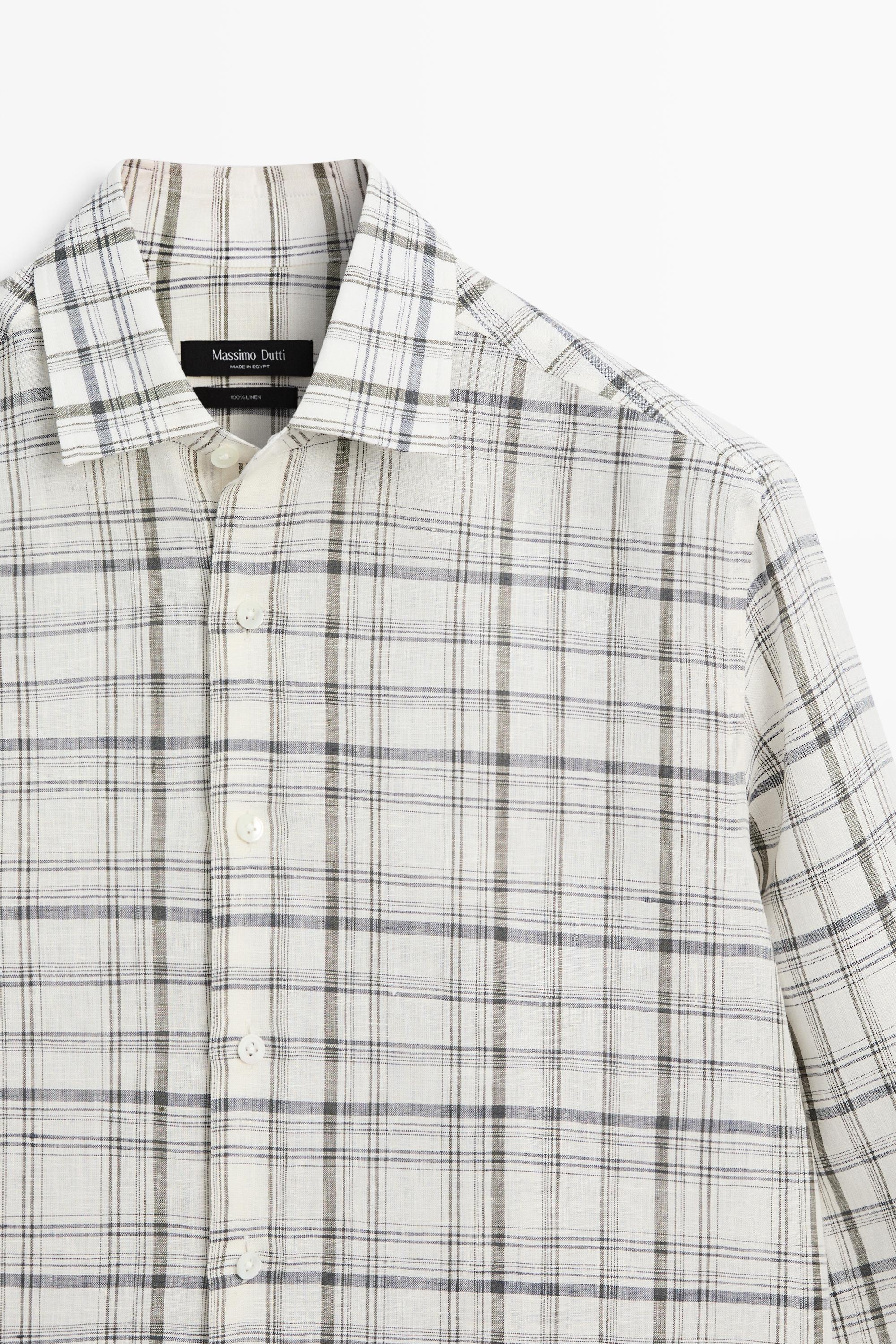 100% linen check shirt — CREAM