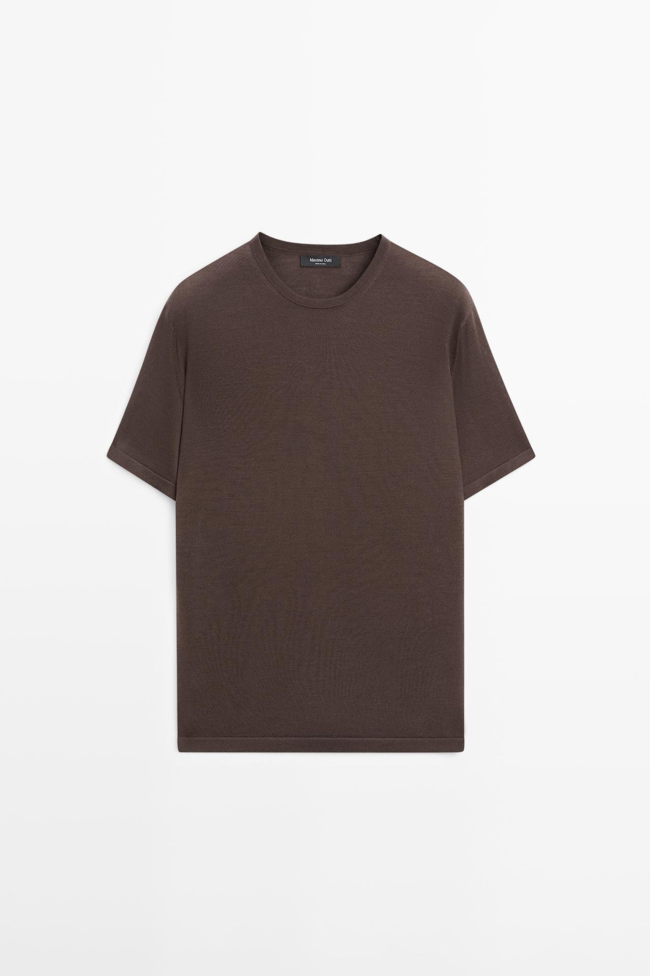 Massimo Dutti - Herre - Strikket T-Shirt I Uldblanding - Brun - M