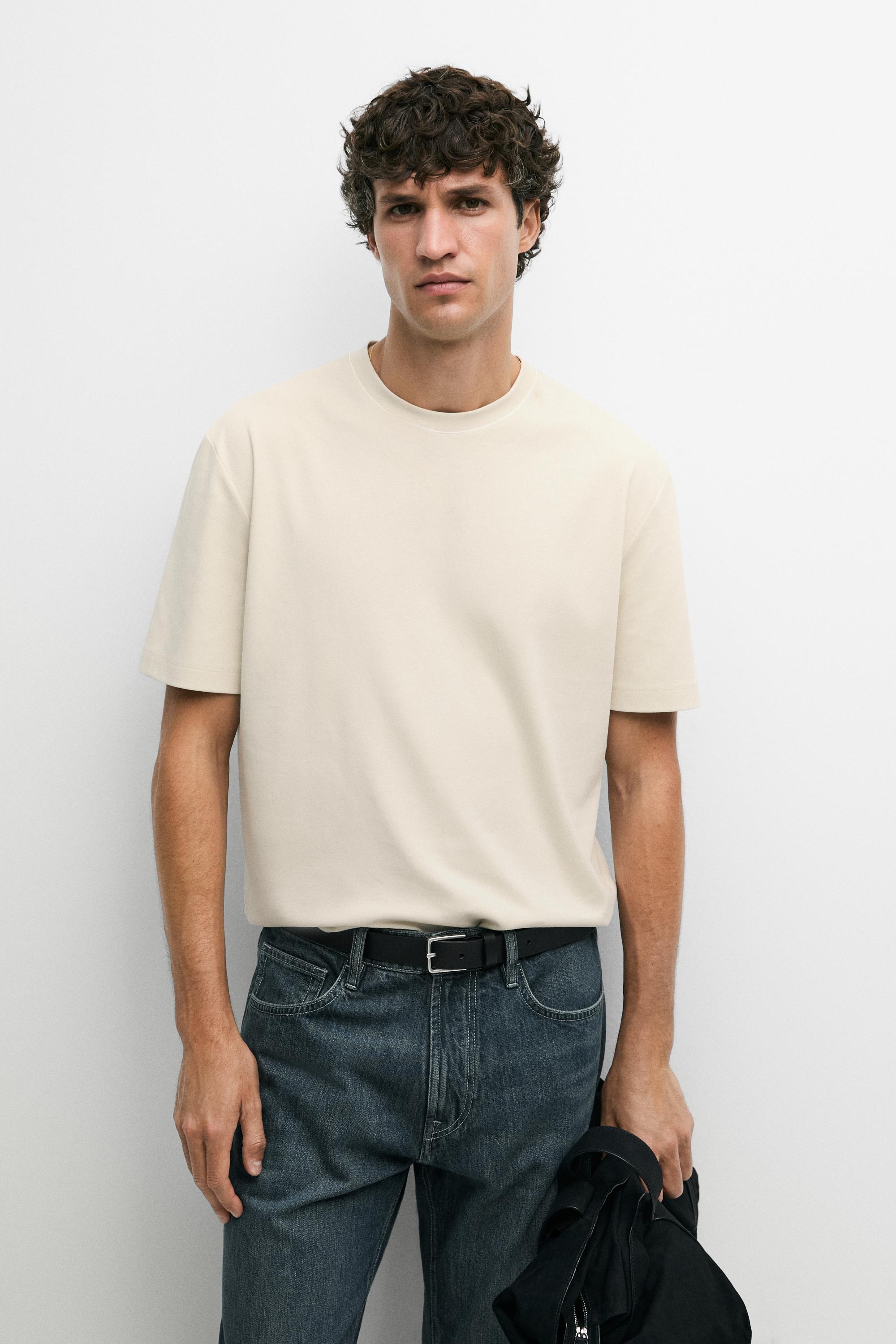 Contrast neck short sleeve T-shirt — PEARL GREY