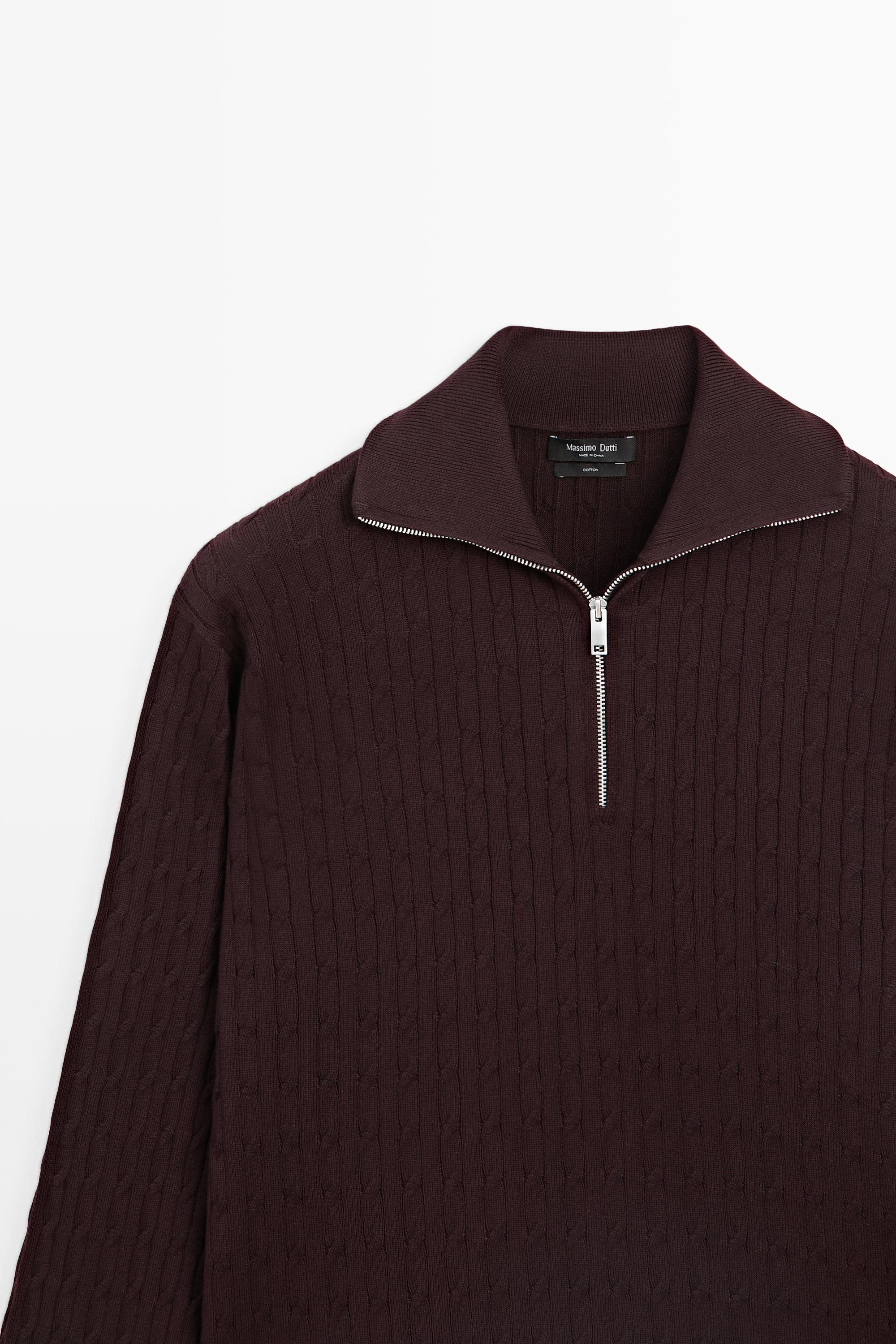 Mock neck knit zip sweater — BURGUNDY