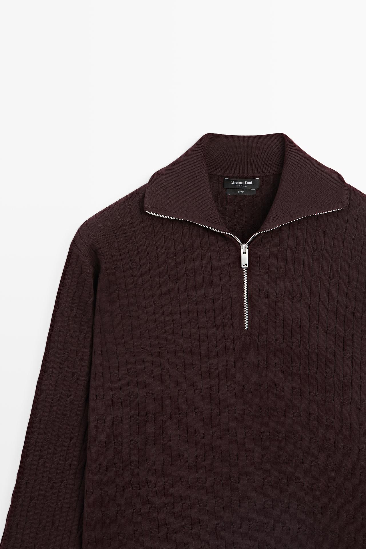 Mock neck knit zip sweater — BURGUNDY