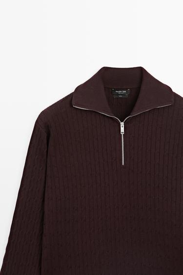 Mock neck knit zip sweater — BURGUNDY 4