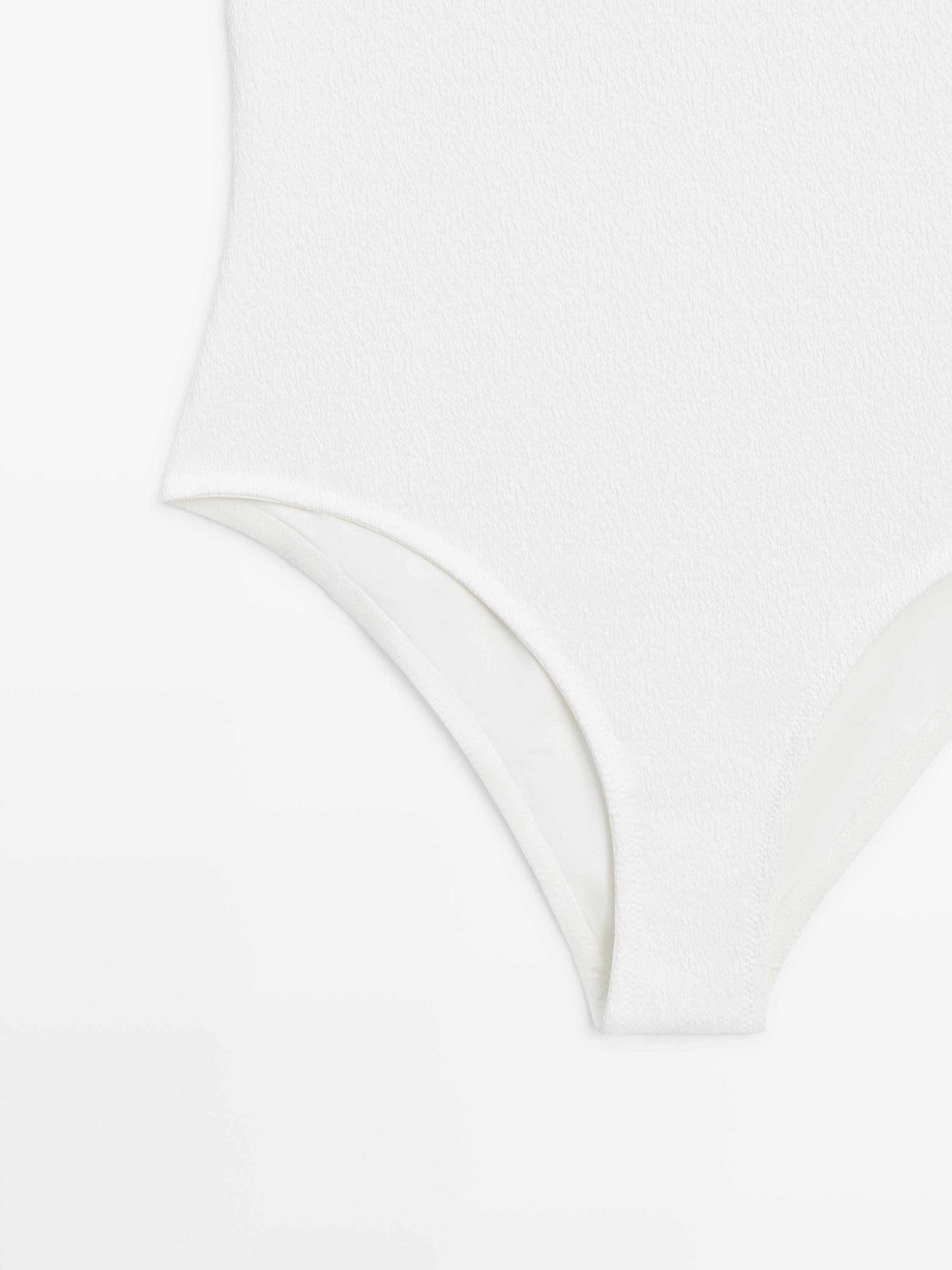 Textured V-neck swimsuit — Off white