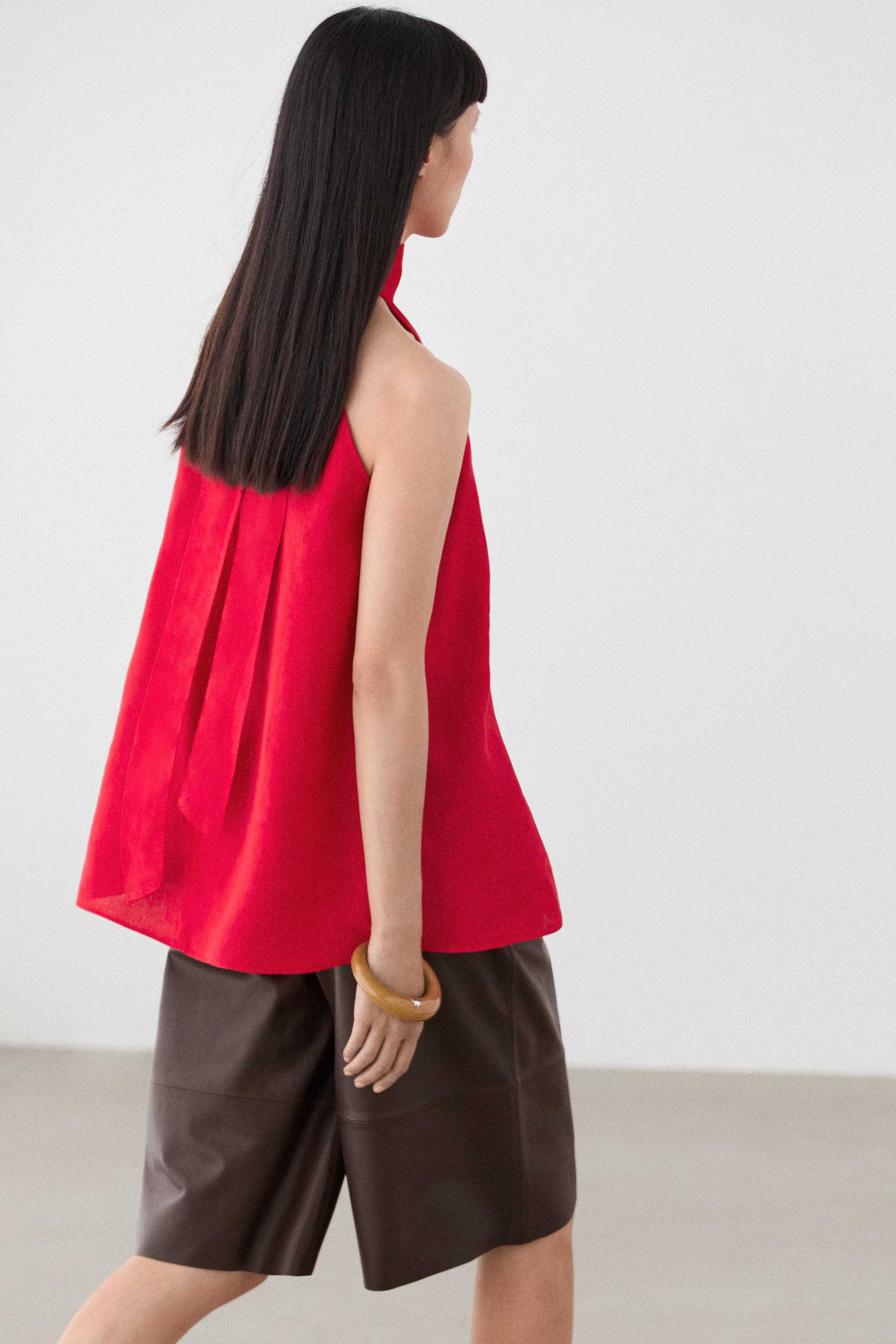 100% linen flowing halter top — RED