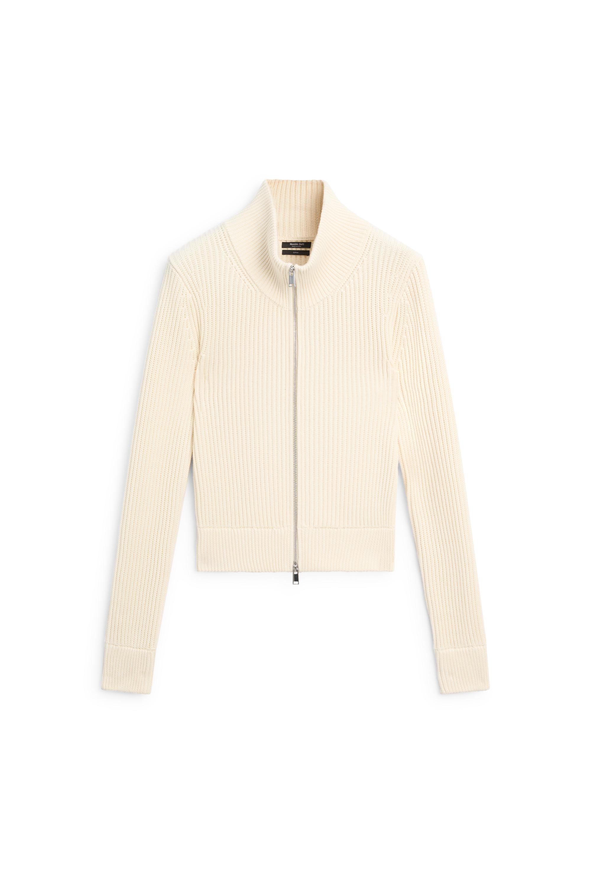 100% cotton purl knit cardigan — CREAM